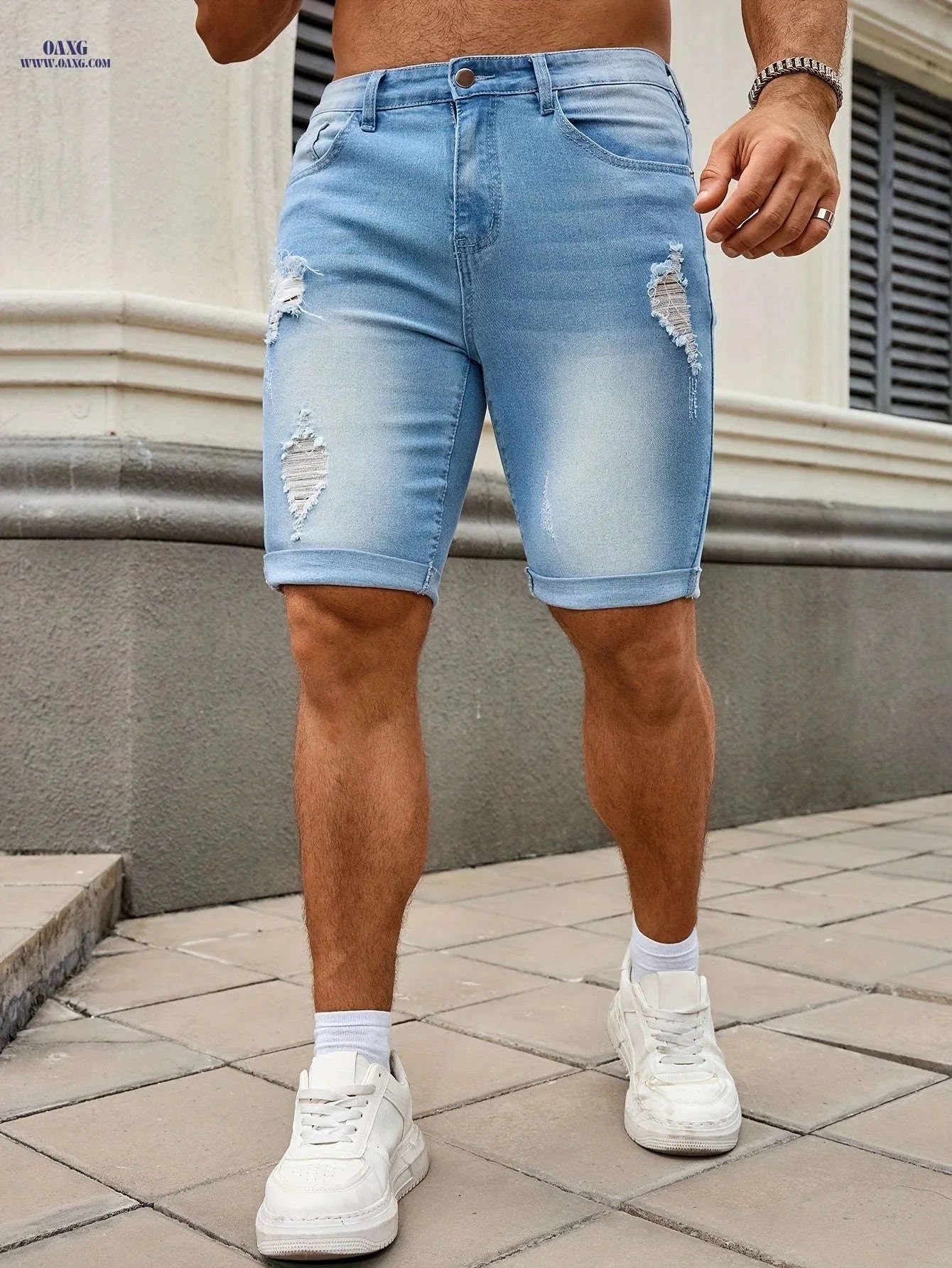 Men's Slim Fit Denim Shorts - Casual Knee High Cotton Blend