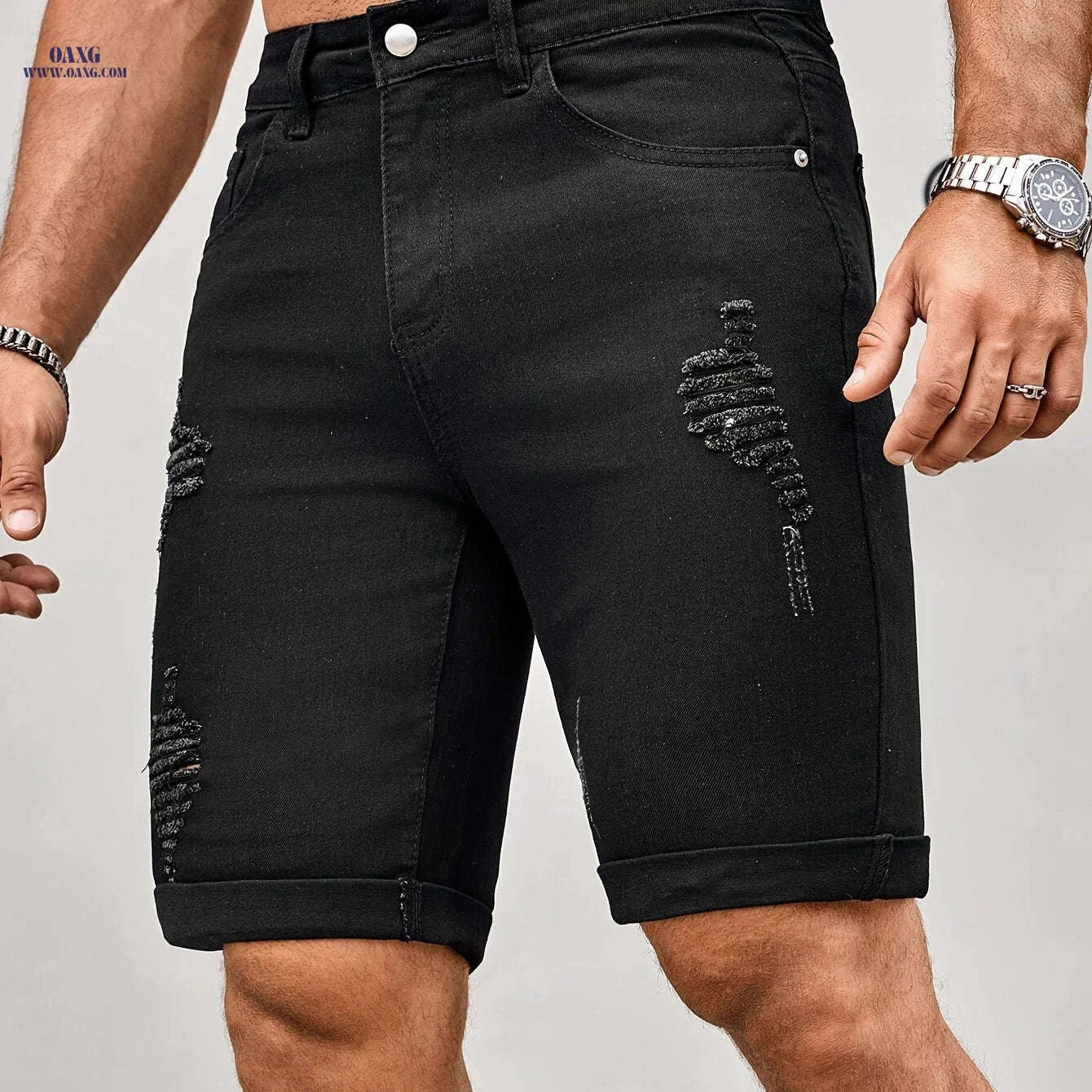 Men's Slim Fit Denim Shorts - Casual Knee High Cotton Blend
