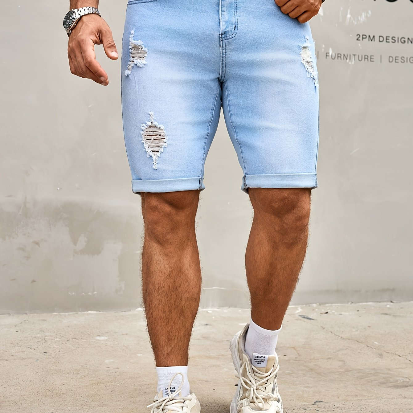 Men's Slim Fit Denim Shorts - Casual Knee High Cotton Blend