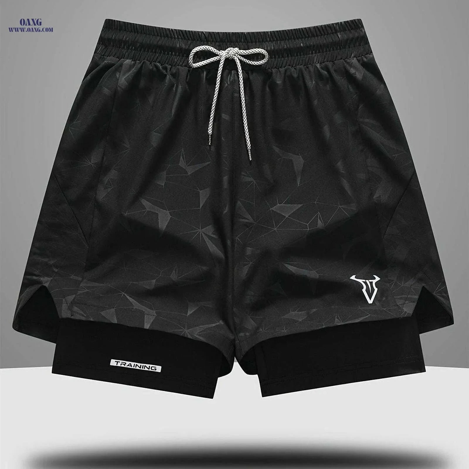 Men's Sports Shorts - Regular Fit, Geometric Pattern, Stretch Fabric