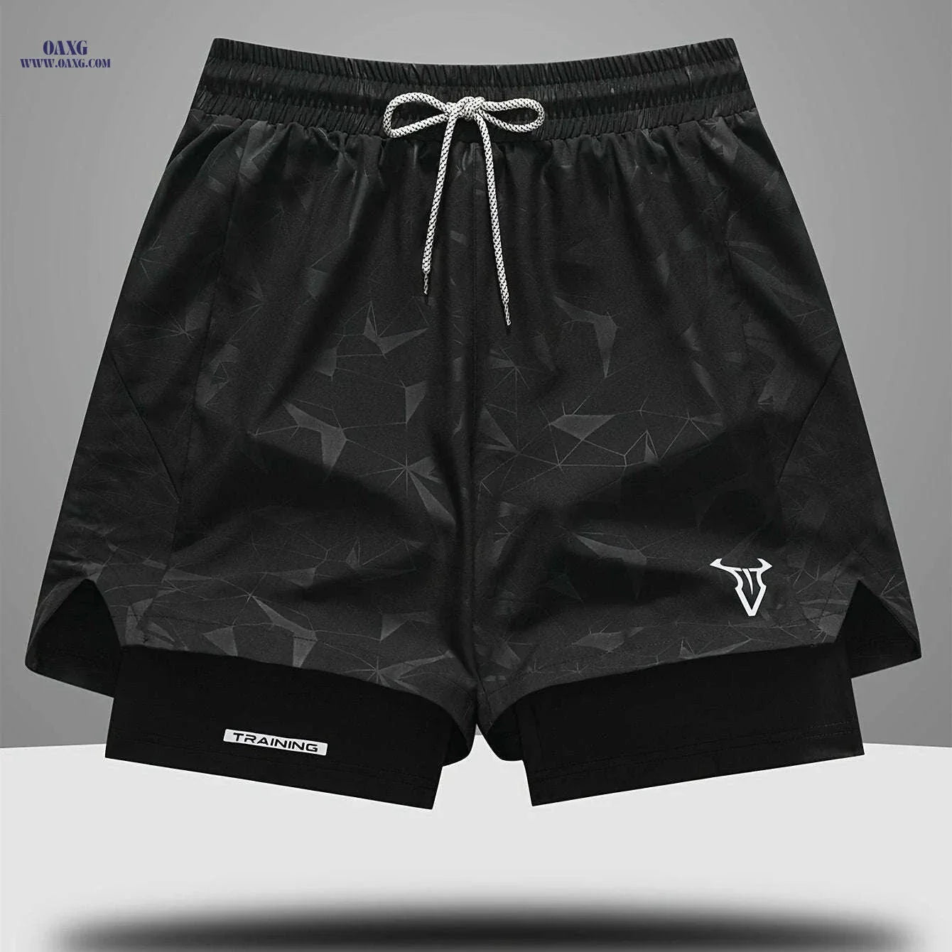 Men's Sports Shorts - Regular Fit, Geometric Pattern, Stretch Fabric