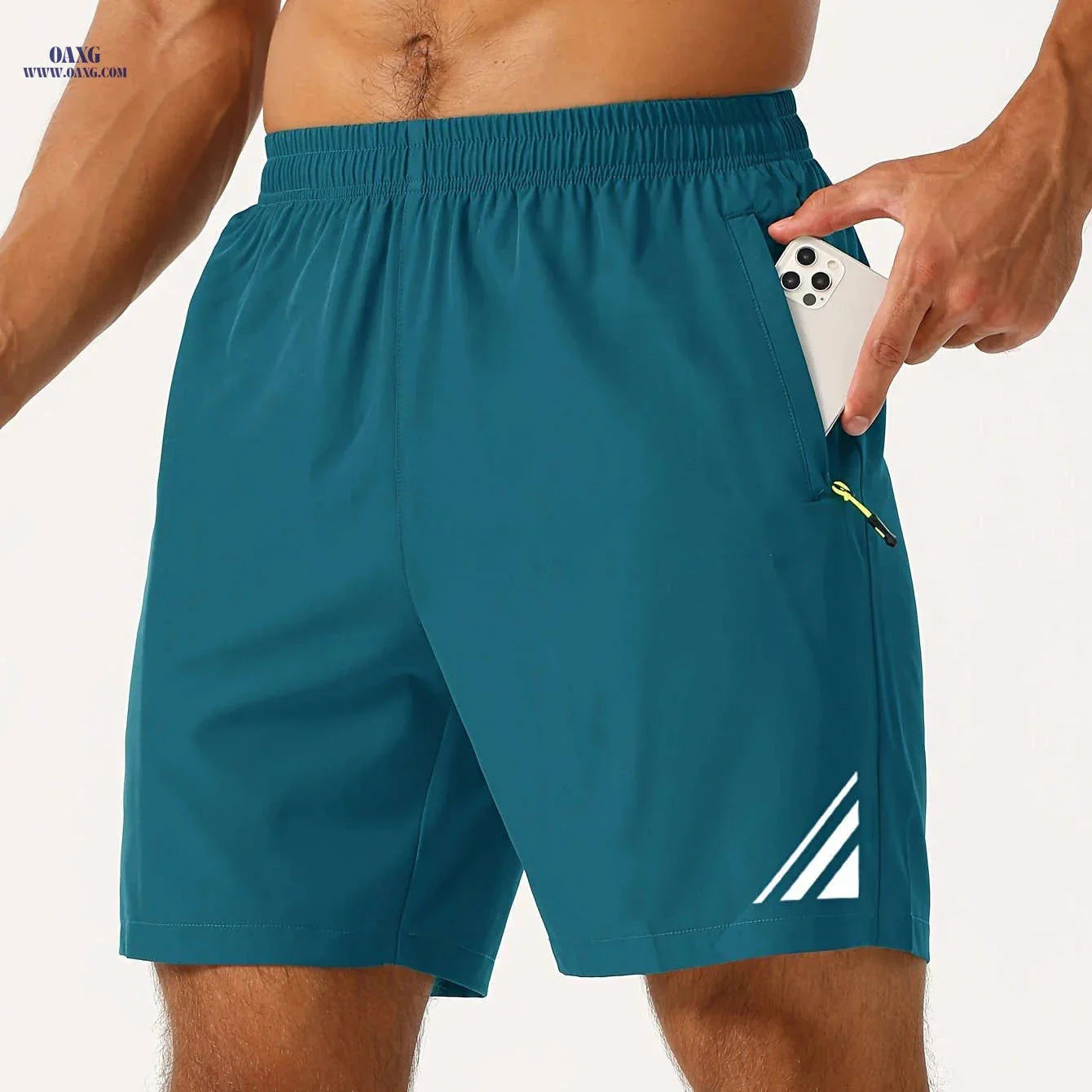 Men's Stylish Striped Sports Shorts - Quick-Drying with Zip Pockets