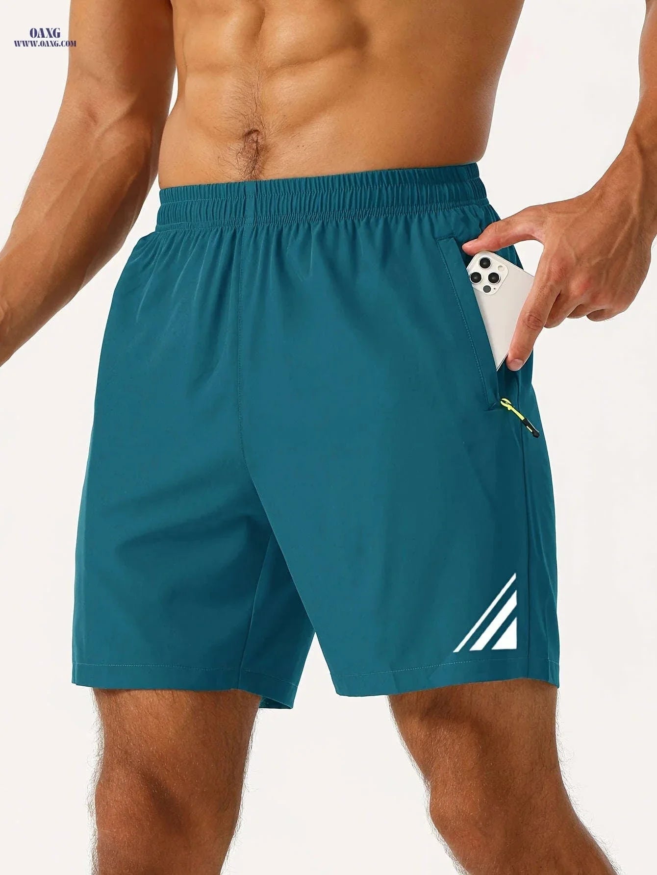 Men's Stylish Striped Sports Shorts - Quick-Drying with Zip Pockets