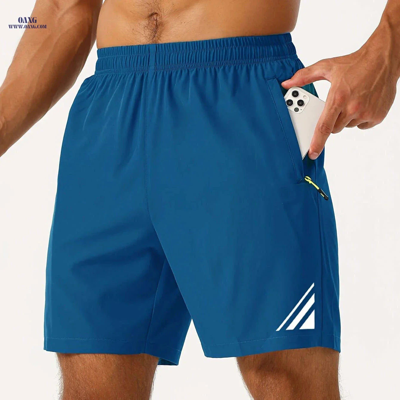 Men's Stylish Striped Sports Shorts - Quick-Drying with Zip Pockets