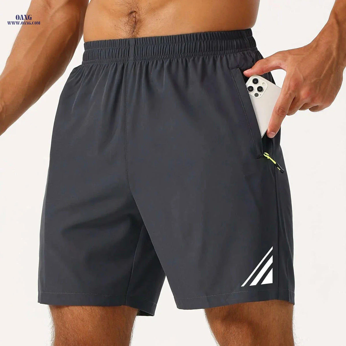 Men's Stylish Striped Sports Shorts - Quick-Drying with Zip Pockets