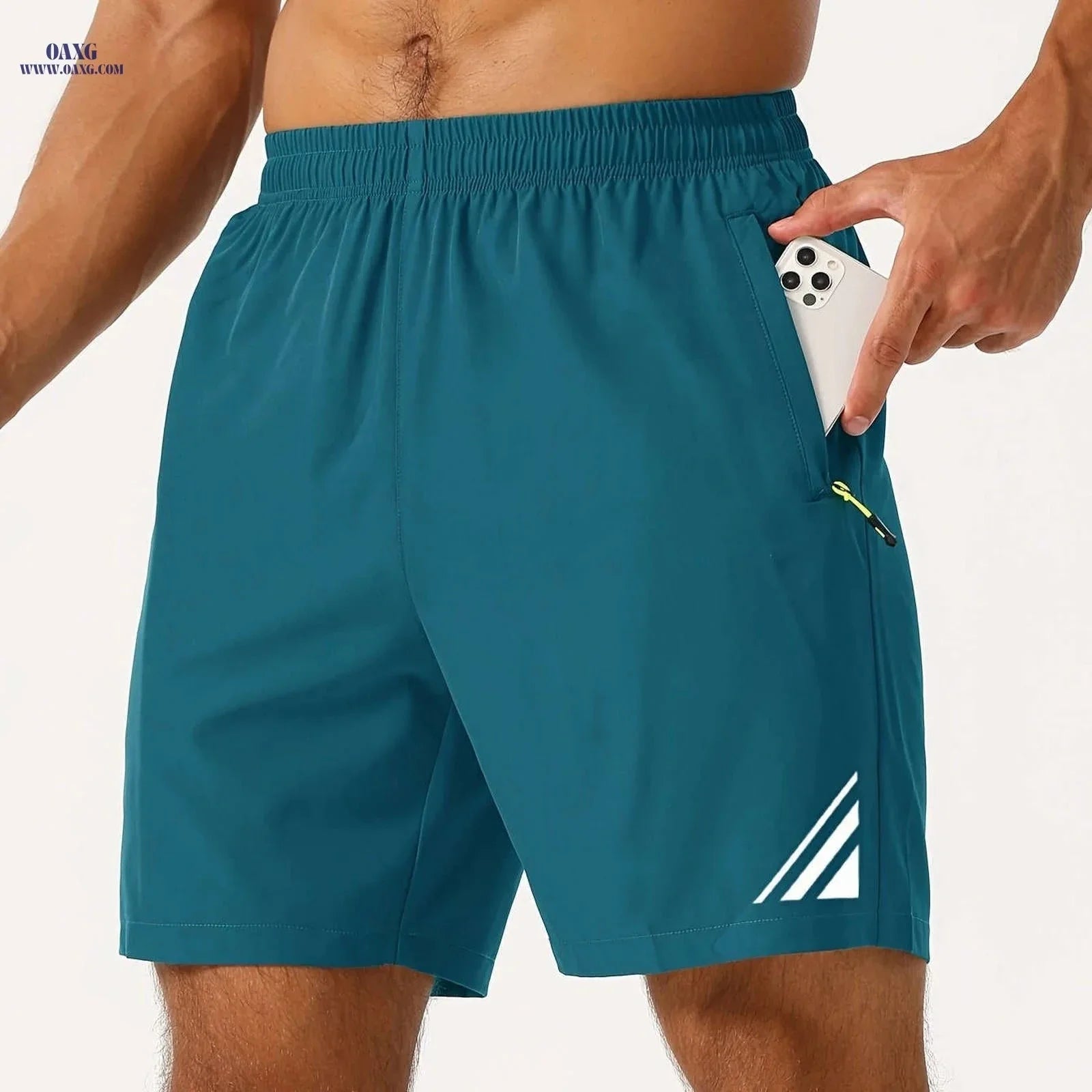 Men's Stylish Striped Sports Shorts - Quick-Drying with Zip Pockets