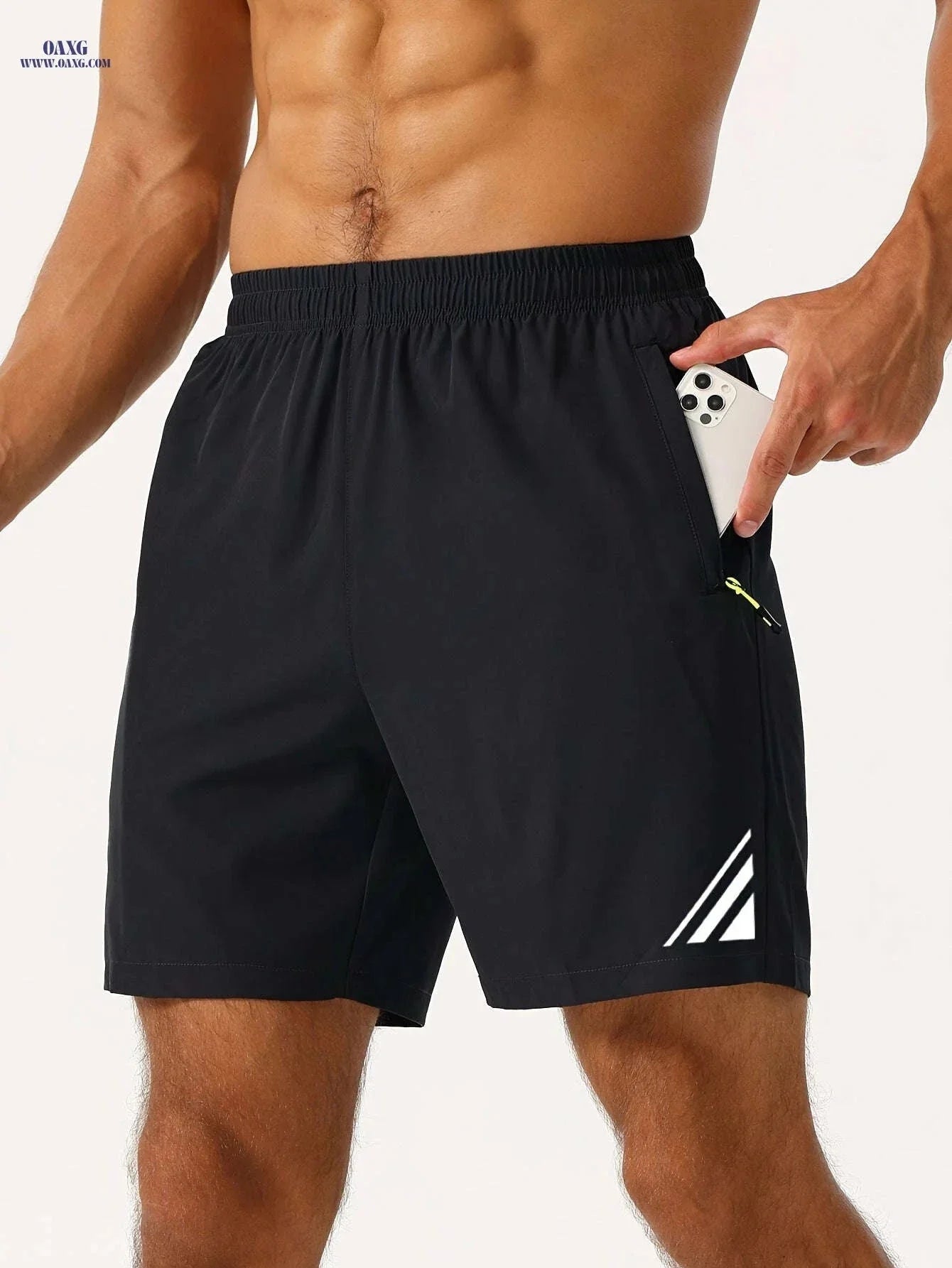 Men's Stylish Striped Sports Shorts - Quick-Drying with Zip Pockets