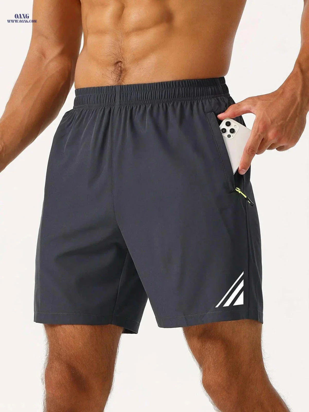 Men's Stylish Striped Sports Shorts - Quick-Drying with Zip Pockets