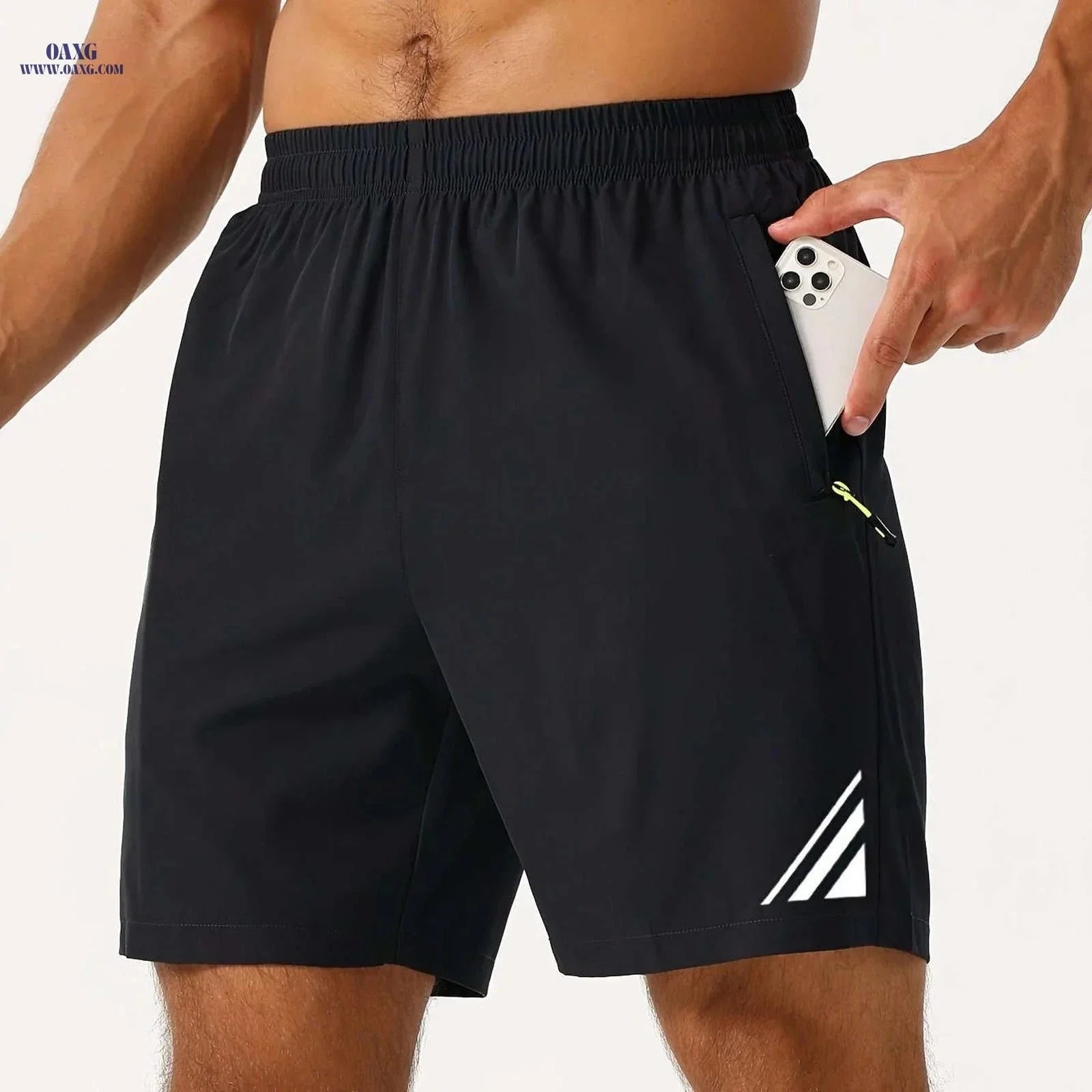 Men's Stylish Striped Sports Shorts - Quick-Drying with Zip Pockets