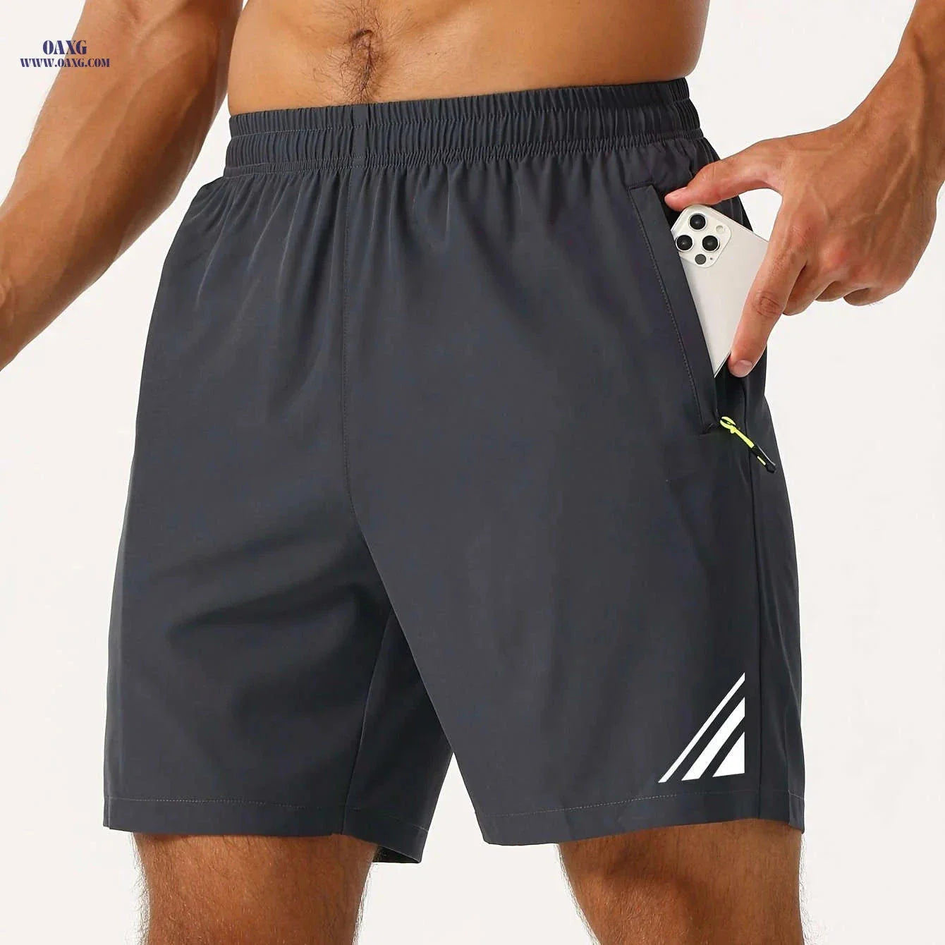Men's Stylish Striped Sports Shorts - Quick-Drying with Zip Pockets