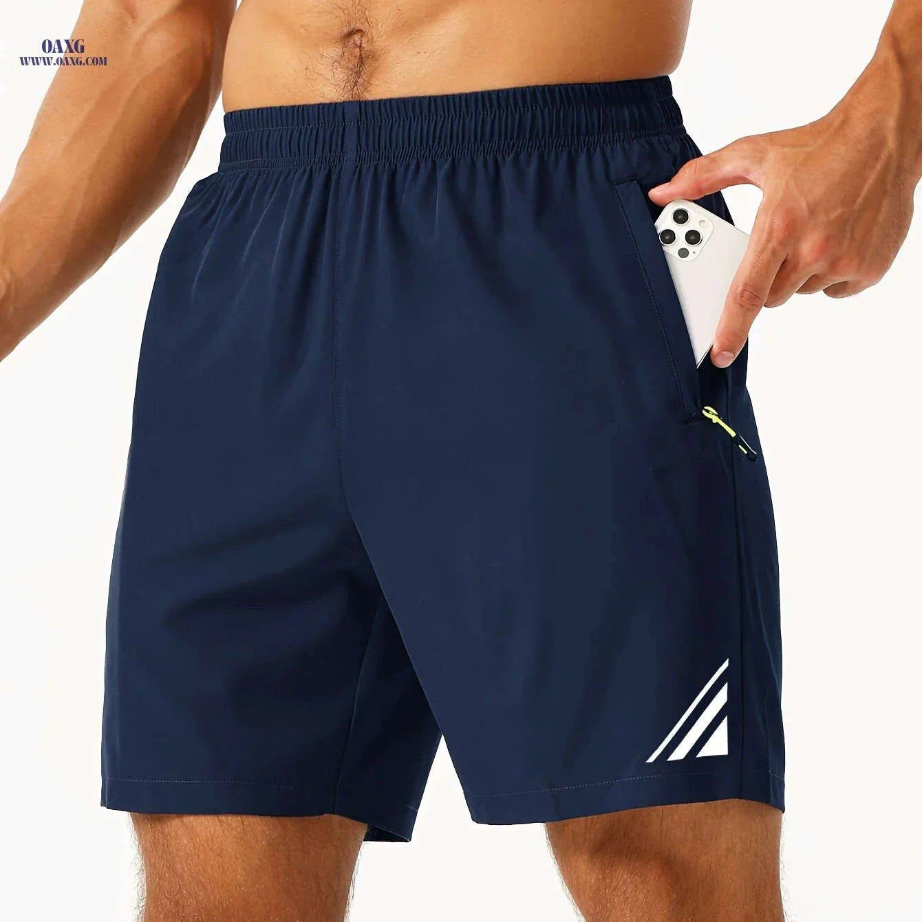 Men's Stylish Striped Sports Shorts - Quick-Drying with Zip Pockets