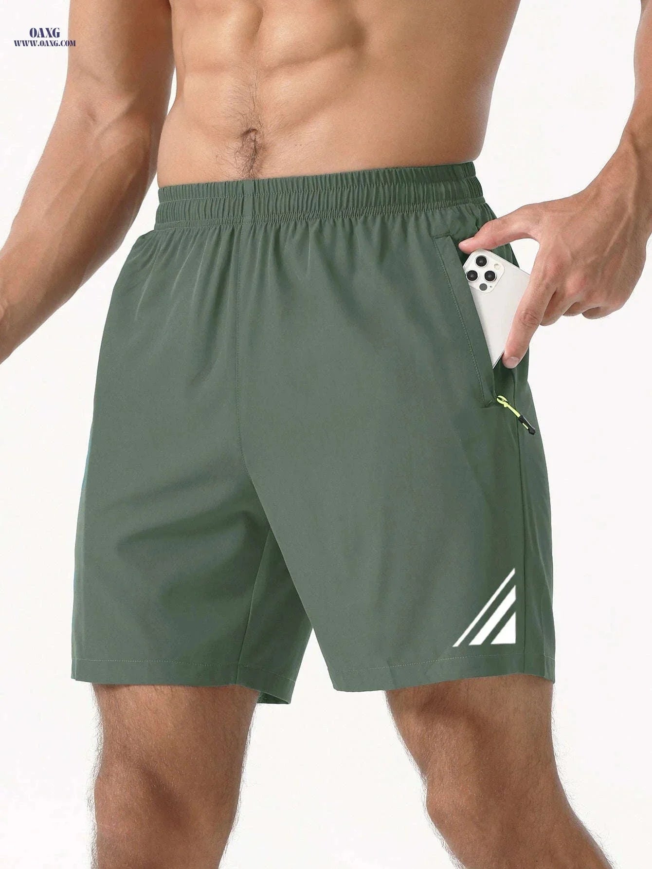 Men's Stylish Striped Sports Shorts - Quick-Drying with Zip Pockets