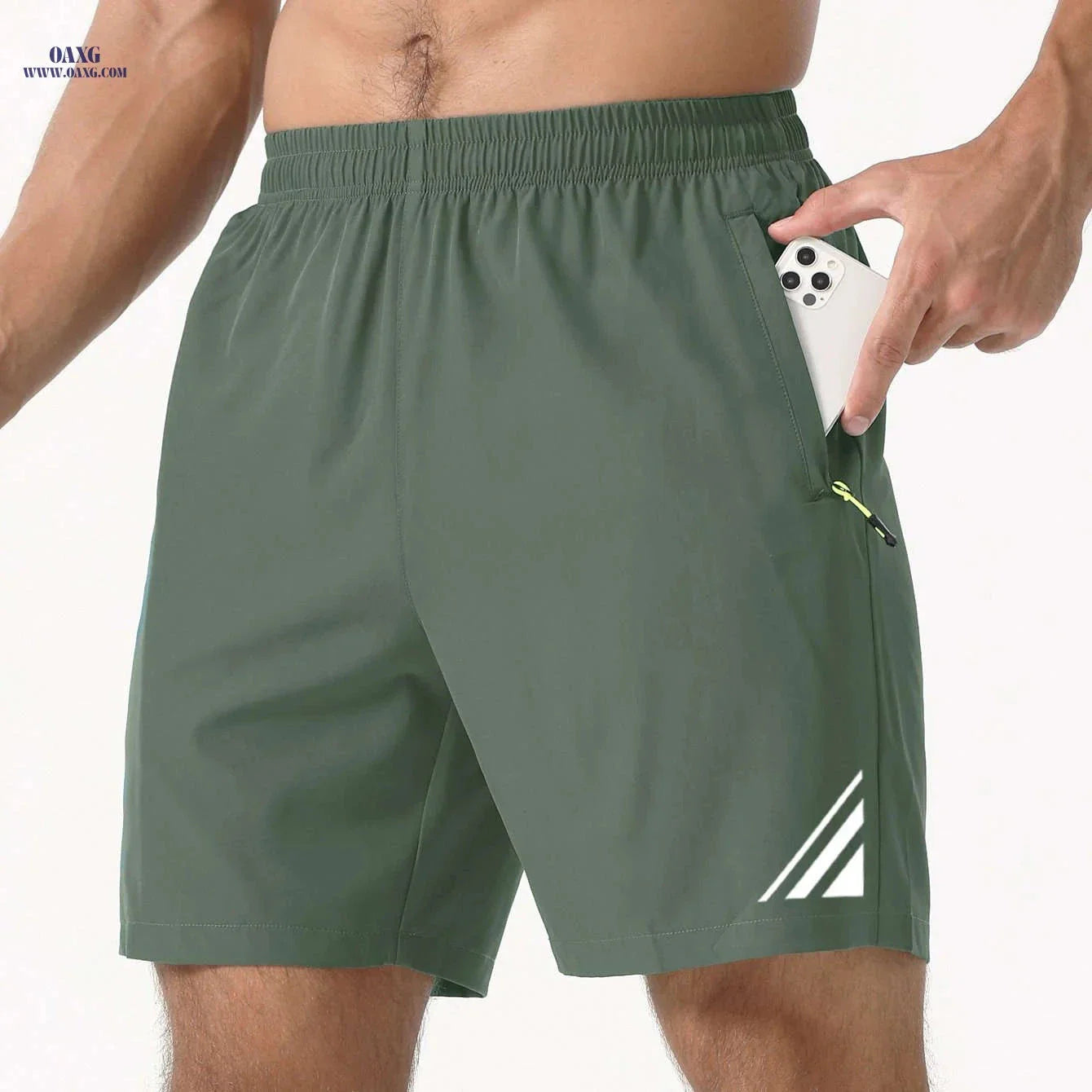 Men's Stylish Striped Sports Shorts - Quick-Drying with Zip Pockets