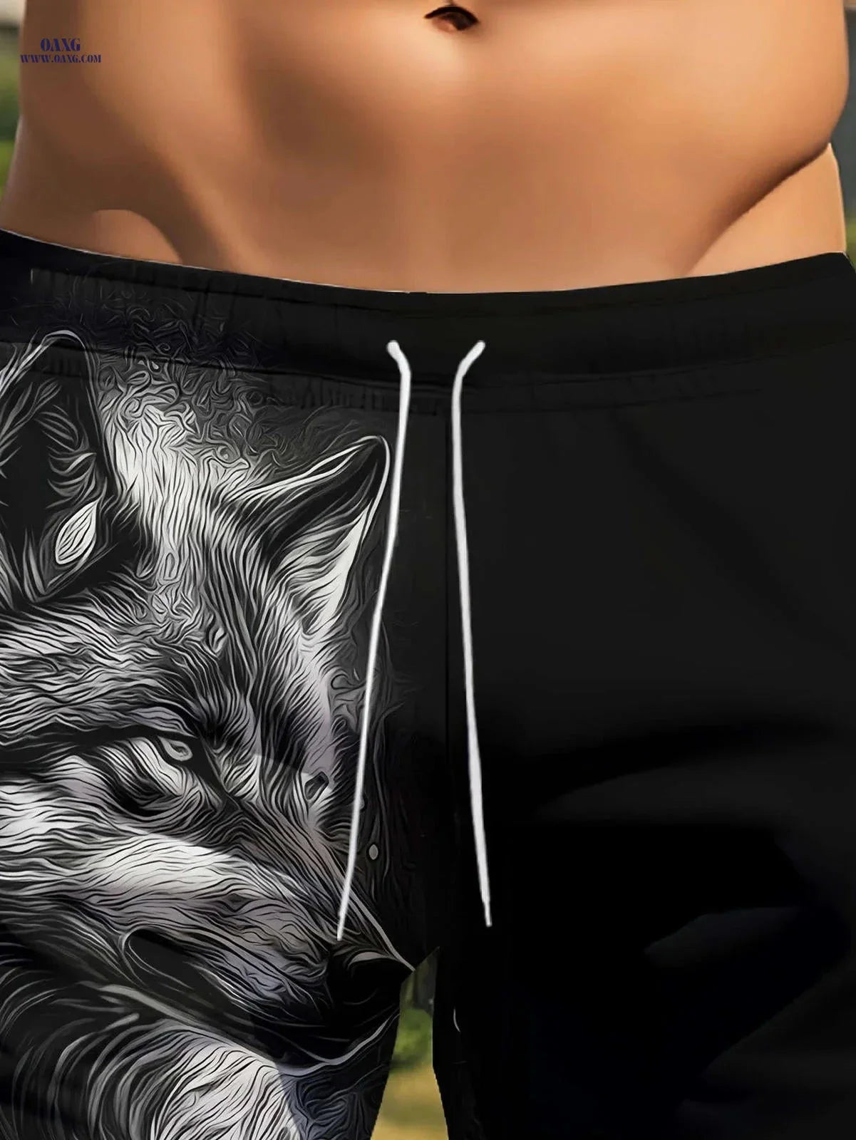 Men's Summer Beach Shorts - Fierce Wolf Head Print, Casual Style