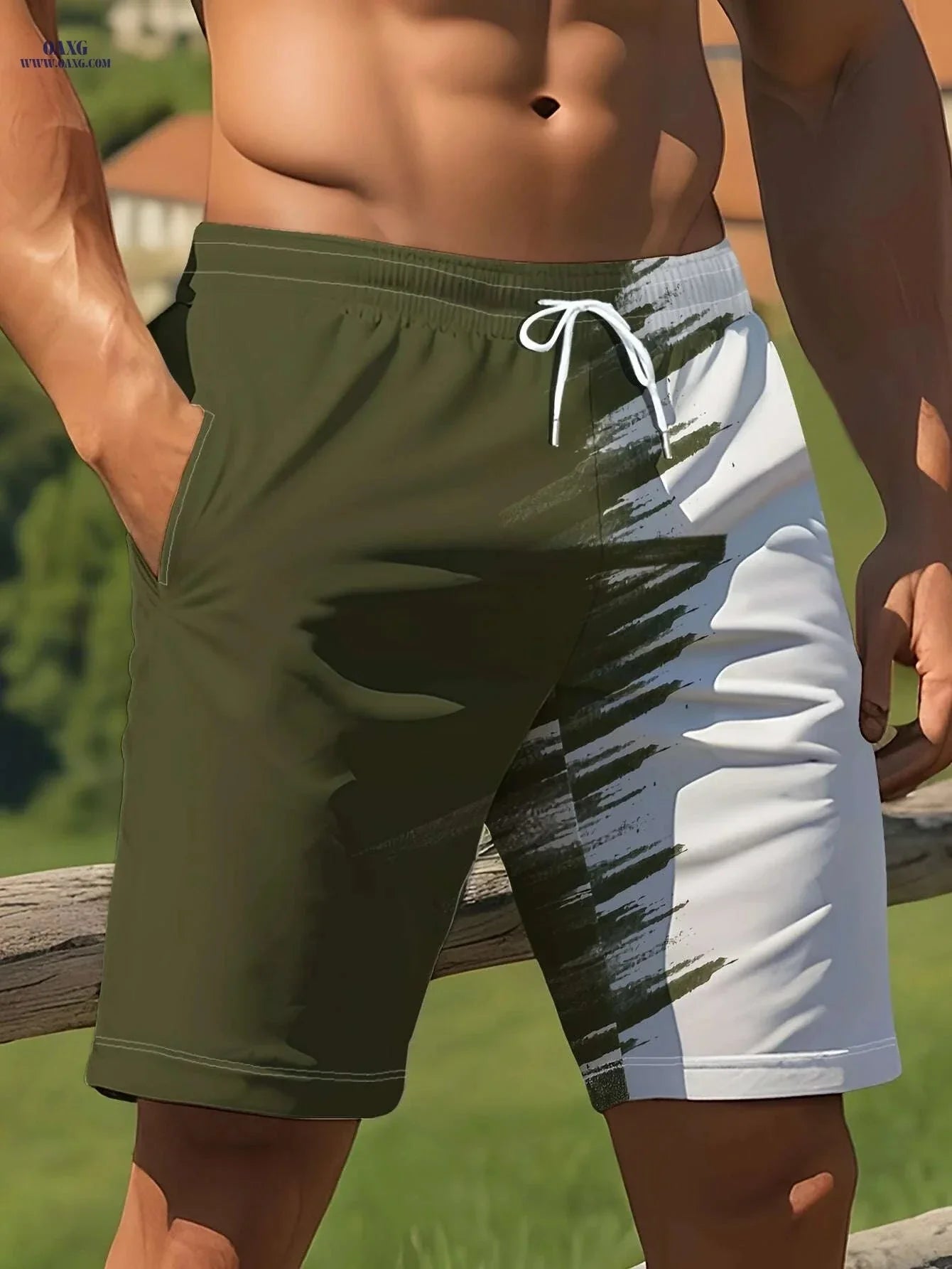 Men's Summer Beach Shorts - Light Quick-Dry, Black & White Print