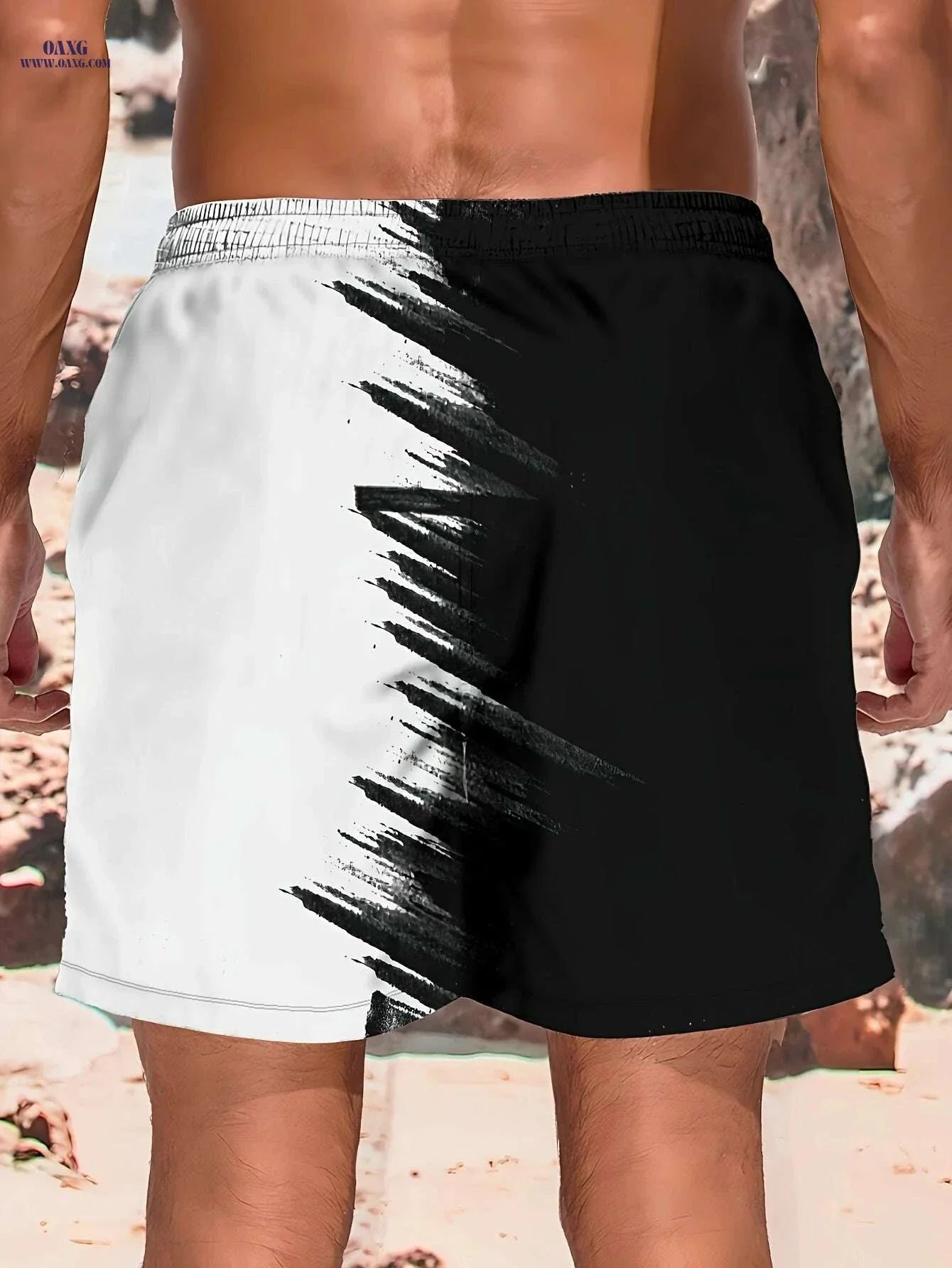 Men's Summer Beach Shorts - Light Quick-Dry, Black & White Print