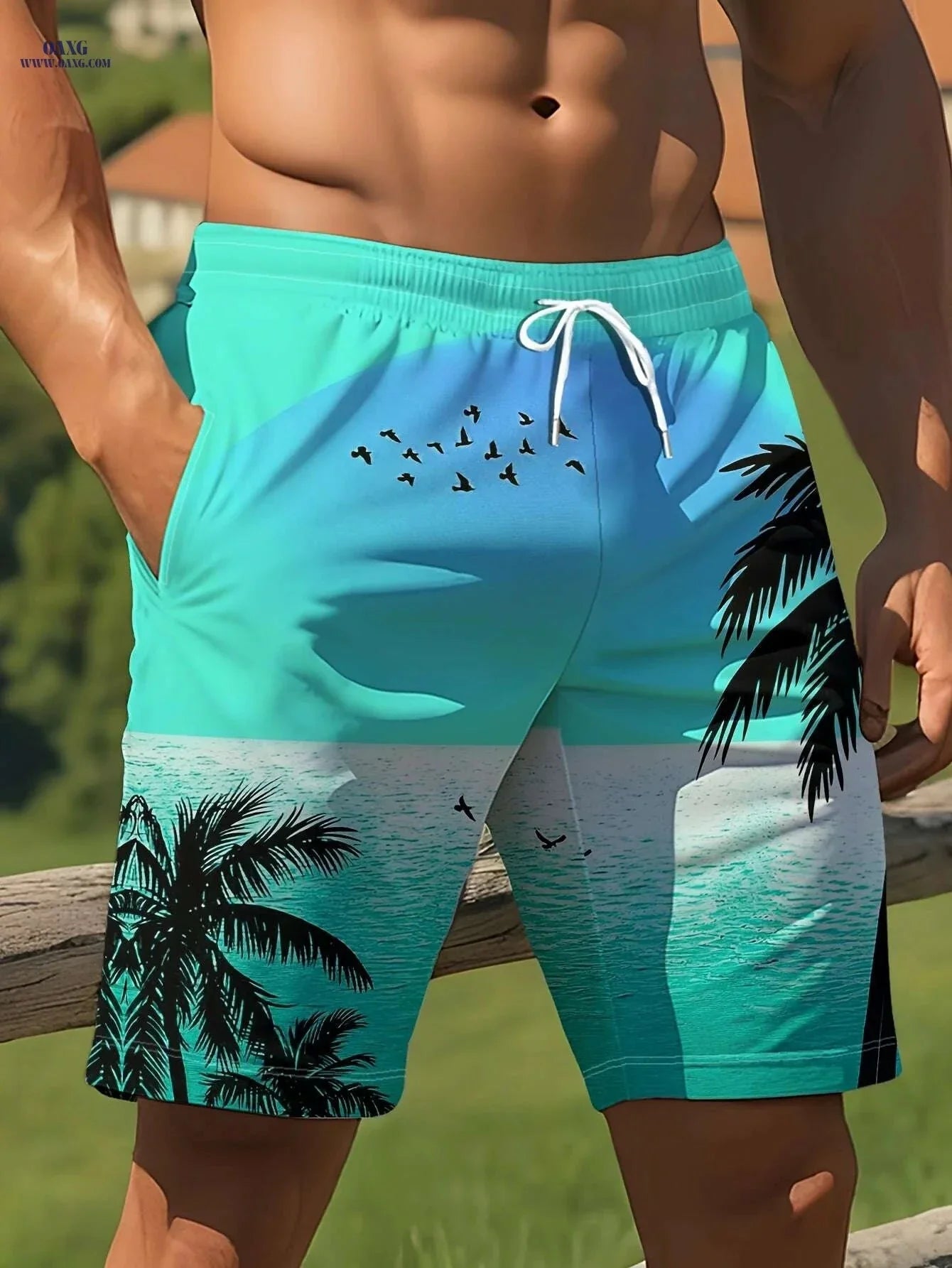 Men's Summer Beach Shorts - Vibrant Palm Tree Print, Lightweight & Casual