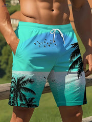 Men's Summer Beach Shorts - Vibrant Palm Tree Print, Lightweight & Casual