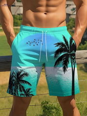 Men's Summer Beach Shorts - Vibrant Palm Tree Print, Lightweight & Casual