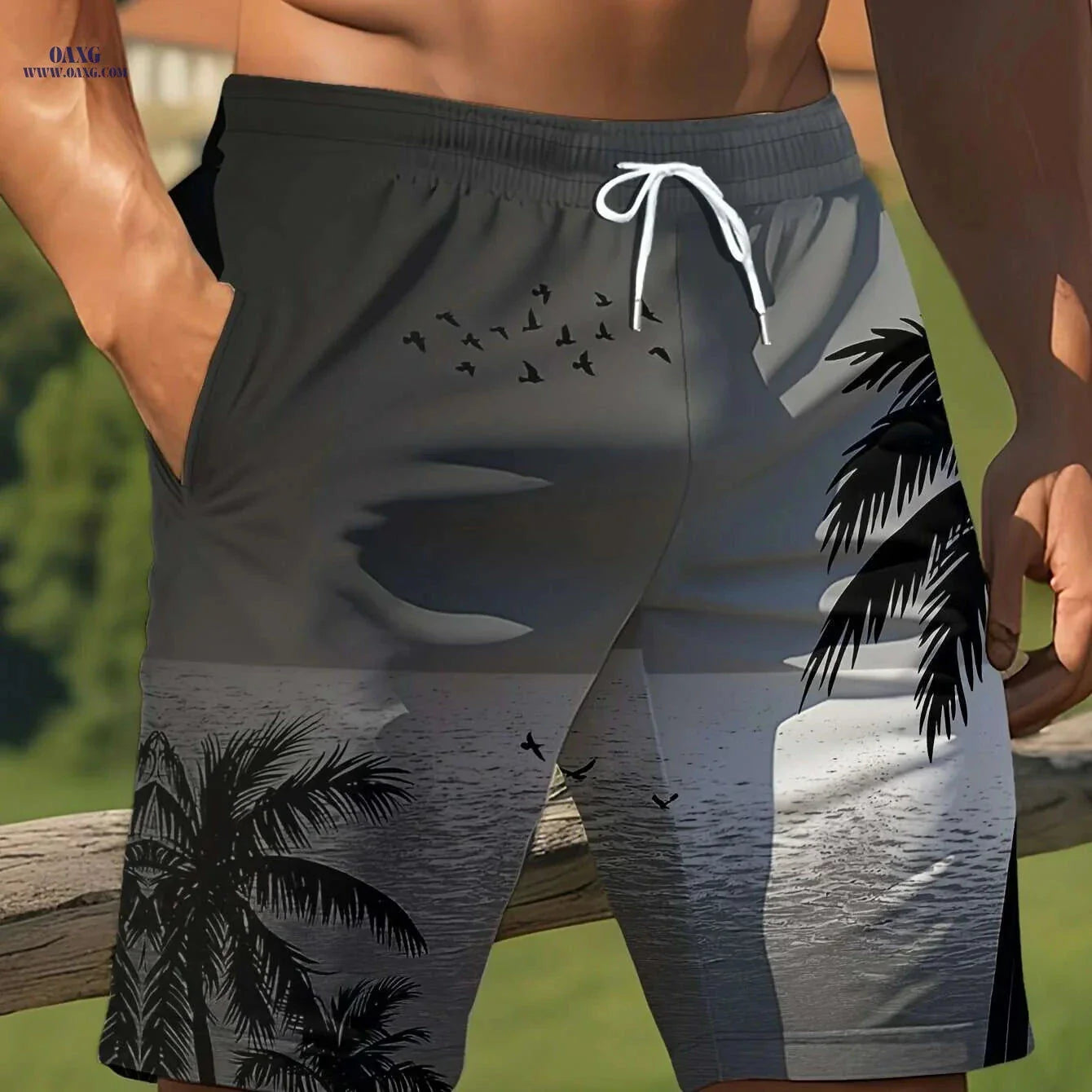 Men's Summer Beach Shorts - Vibrant Palm Tree Print, Lightweight & Casual