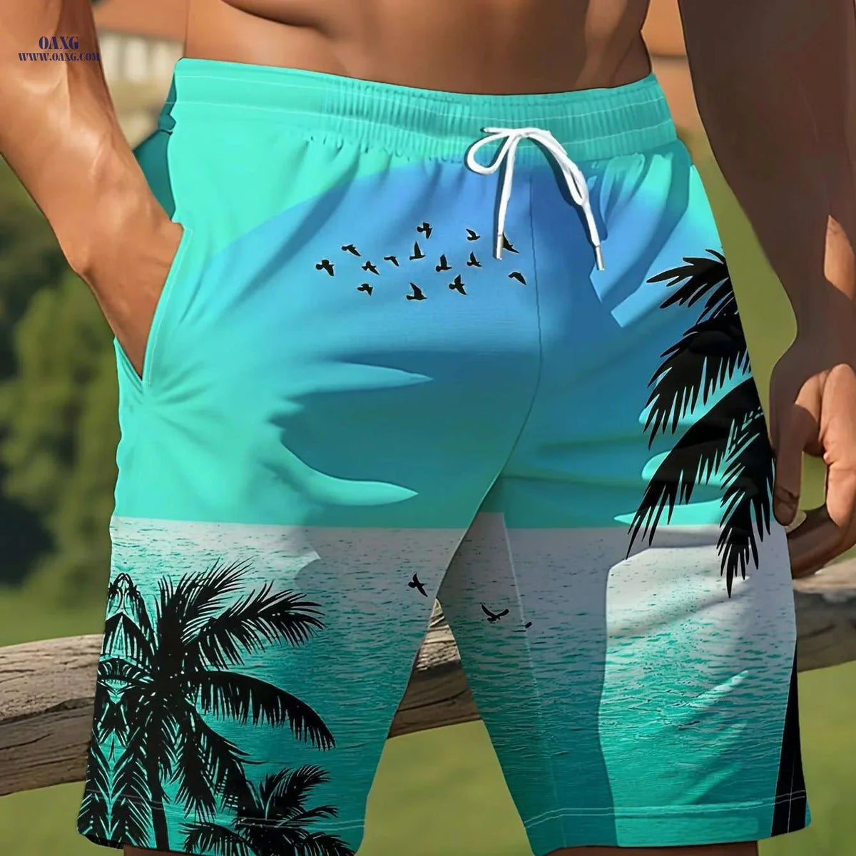 Men's Summer Beach Shorts - Vibrant Palm Tree Print, Lightweight & Casual