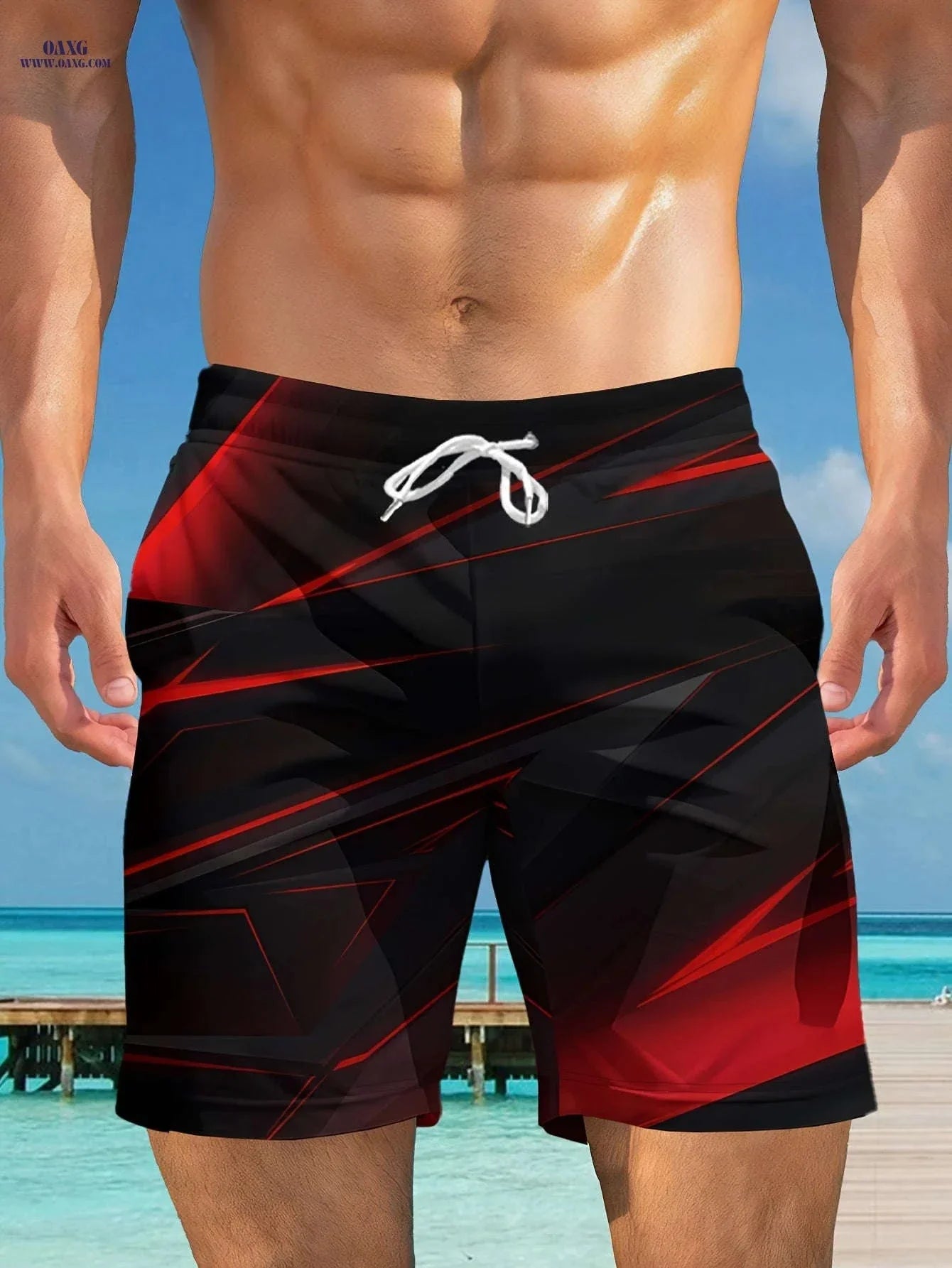 Men's Summer Breathable Shorts - Casual Drawstring, Geometric Print