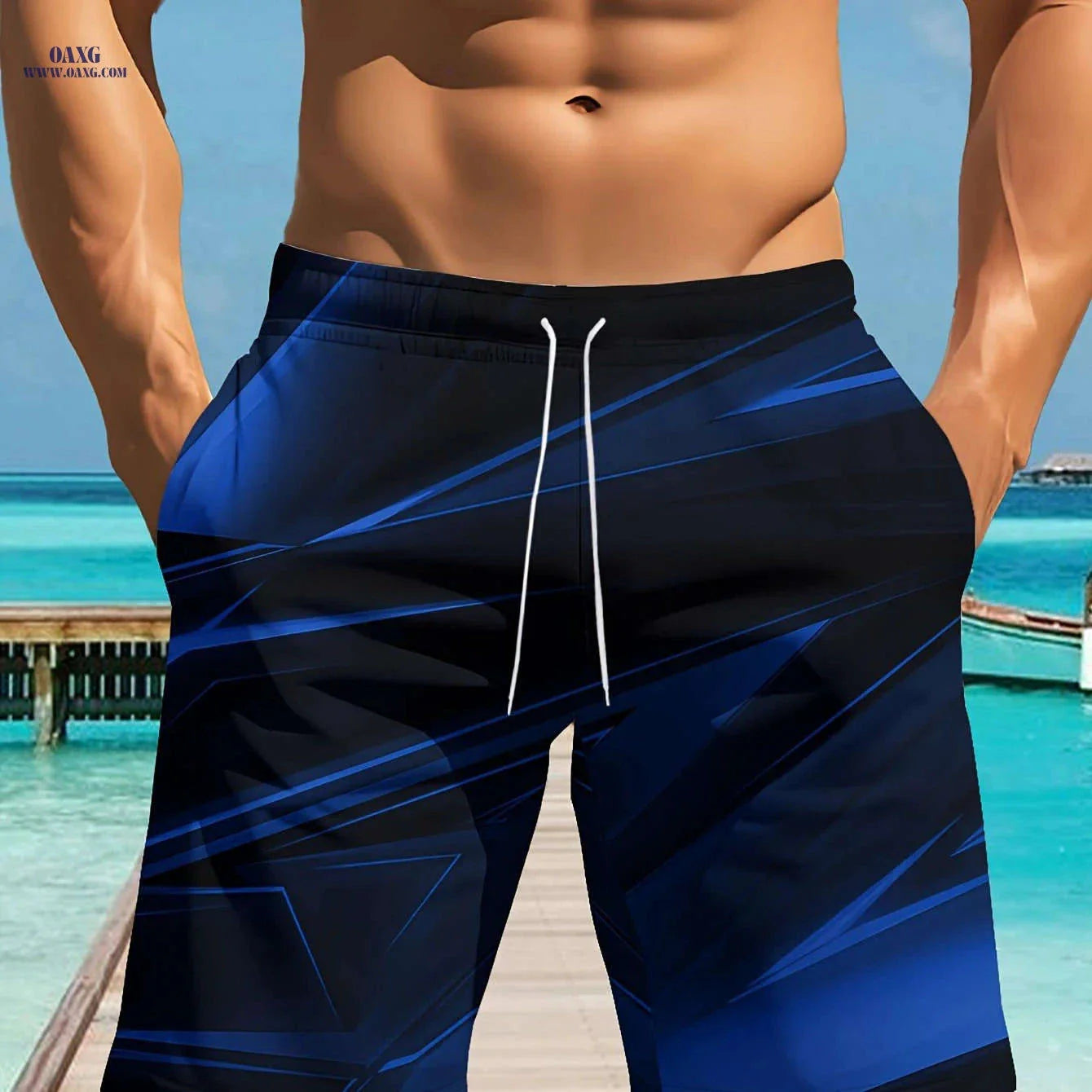 Men's Summer Breathable Shorts - Casual Drawstring, Geometric Print
