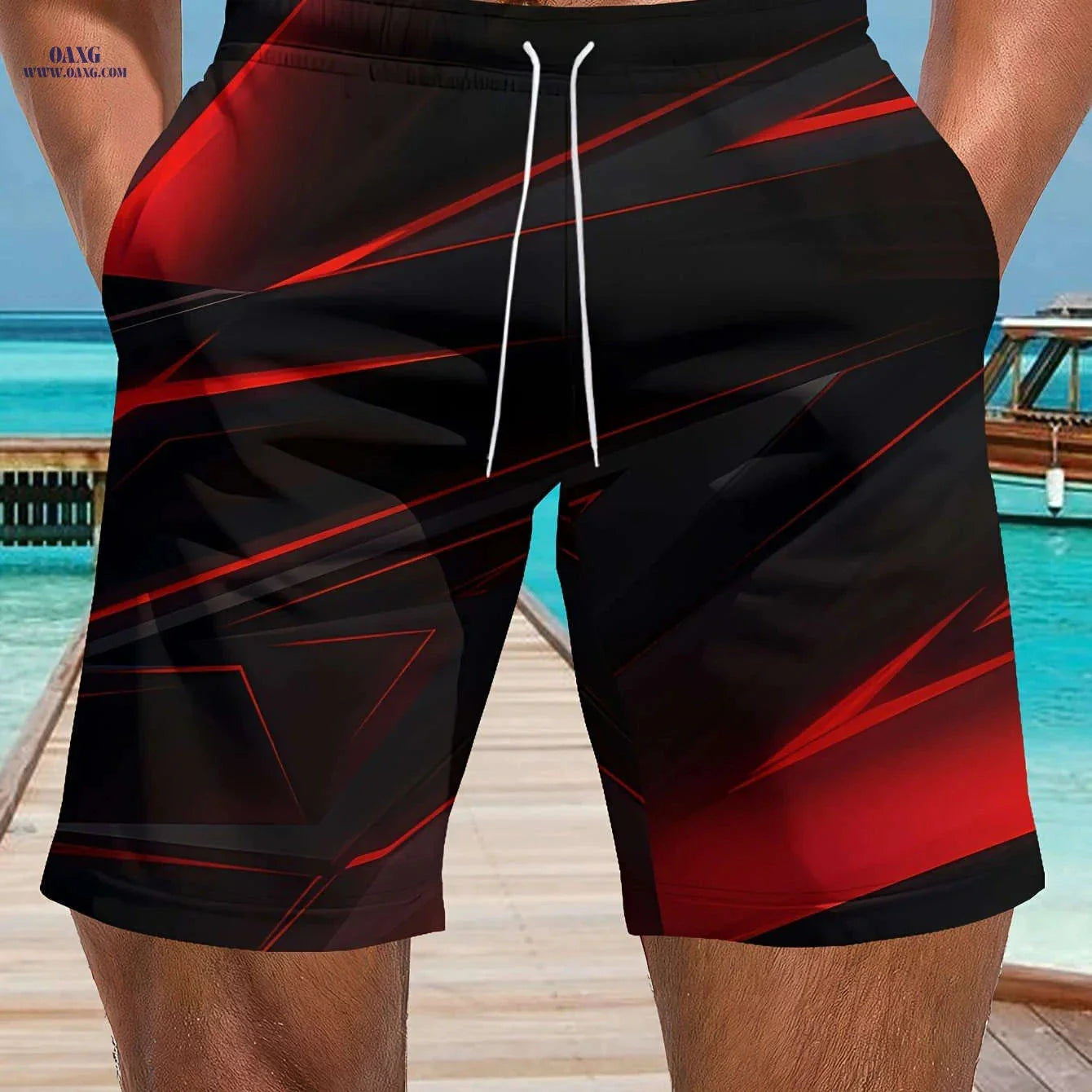 Men's Summer Breathable Shorts - Casual Drawstring, Geometric Print