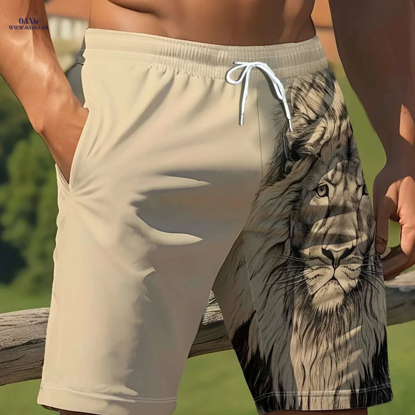 Men's Summer Casual Lion Print Beach Shorts - Lightweight & Stylish