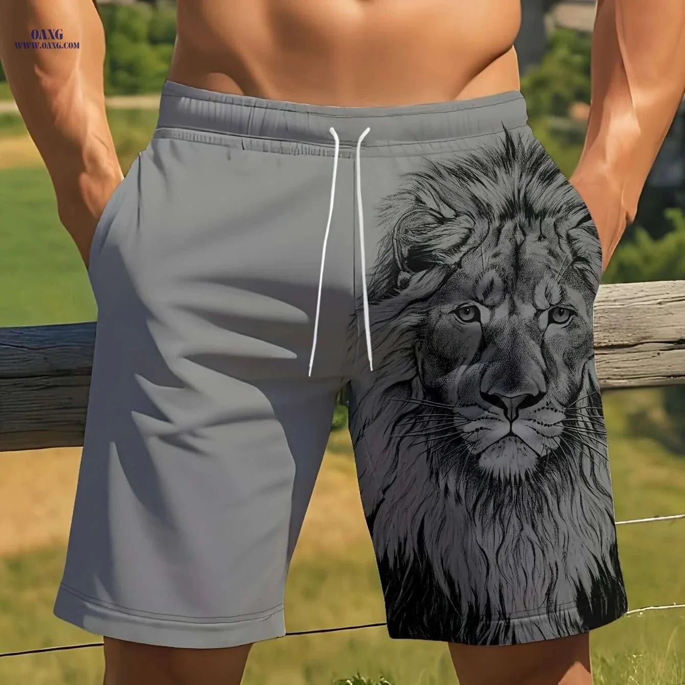 Men's Summer Casual Lion Print Beach Shorts - Lightweight & Stylish