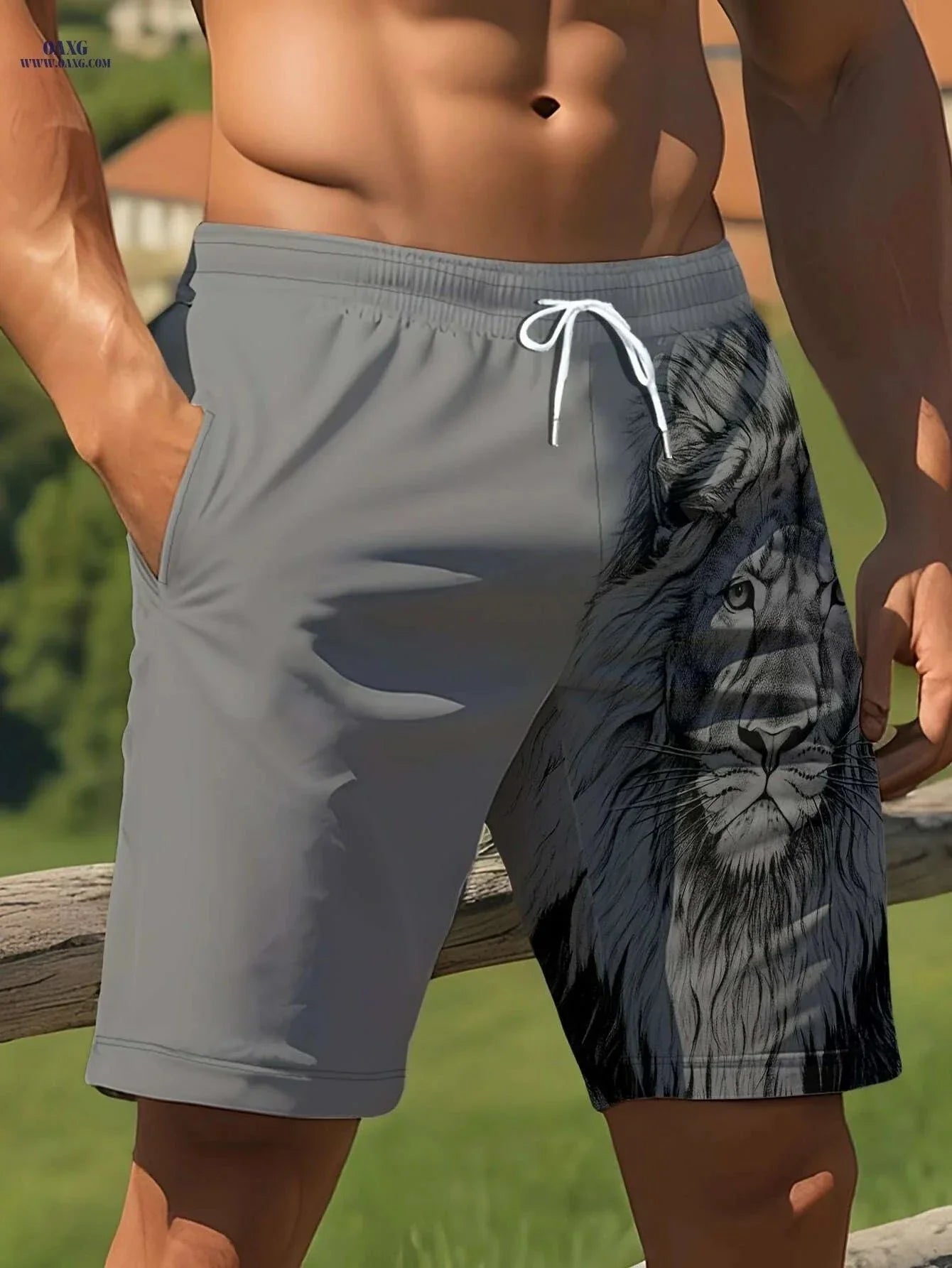 Men's Summer Casual Lion Print Beach Shorts - Lightweight & Stylish
