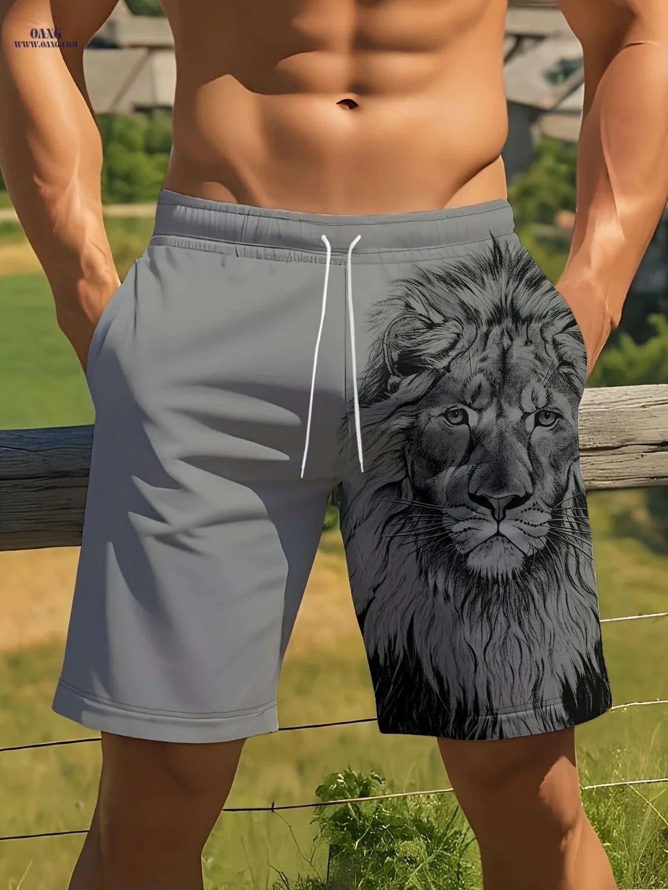 Men's Summer Casual Lion Print Beach Shorts - Lightweight & Stylish