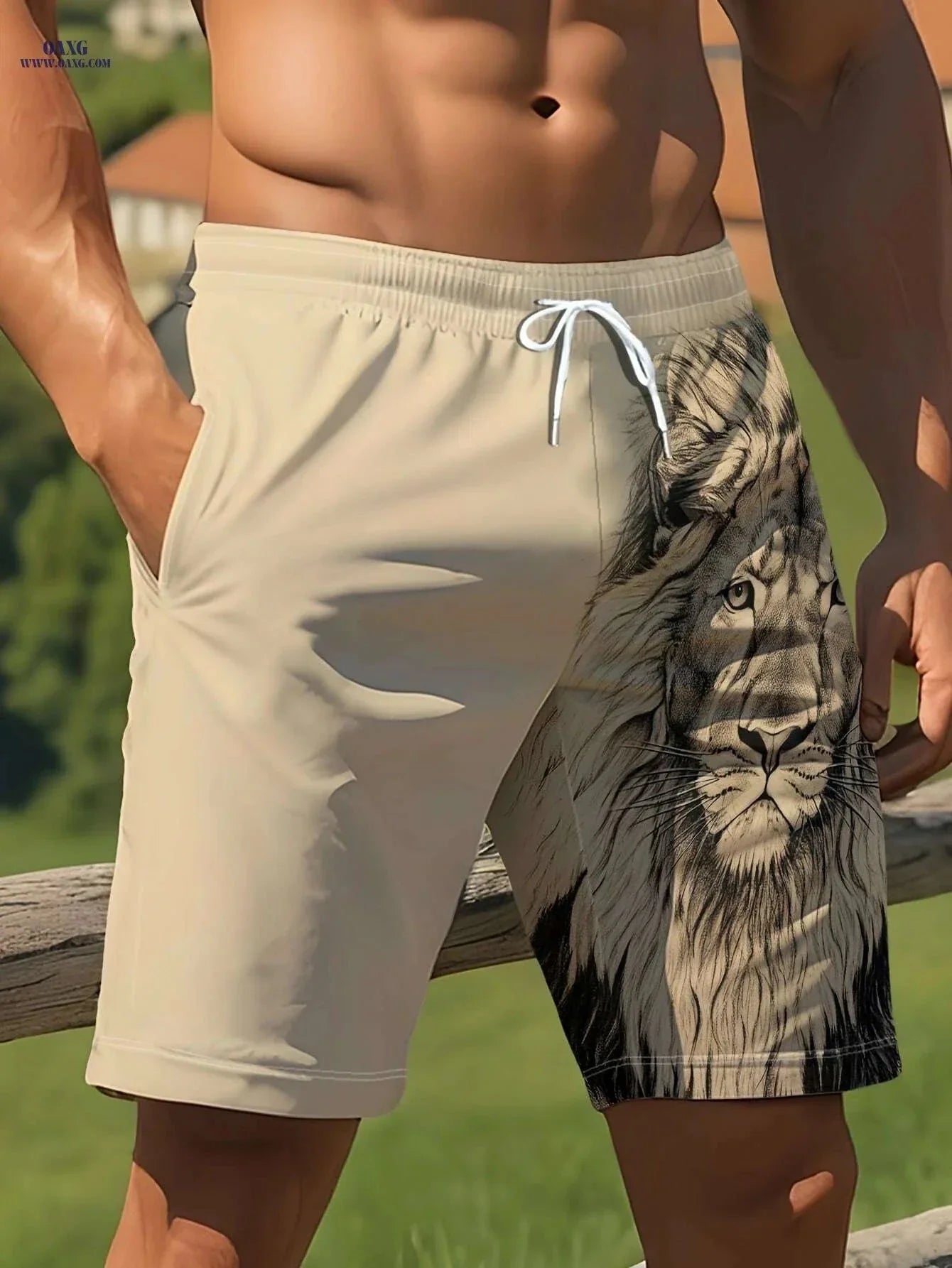 Men's Summer Casual Lion Print Beach Shorts - Lightweight & Stylish