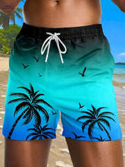Men's Tropical Palm Surf Print Swim Shorts - Quick-Dry Casual Swimwear