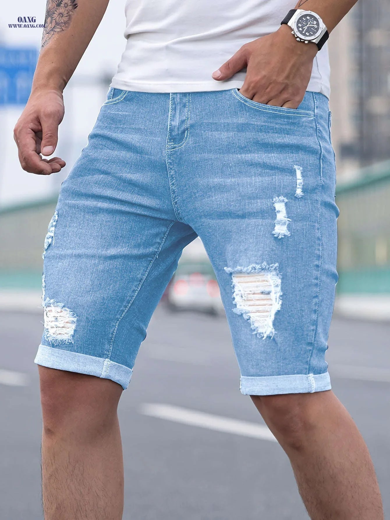 Men's Denim Bermuda Shorts - Casual Fit, Medium Stretch Style
