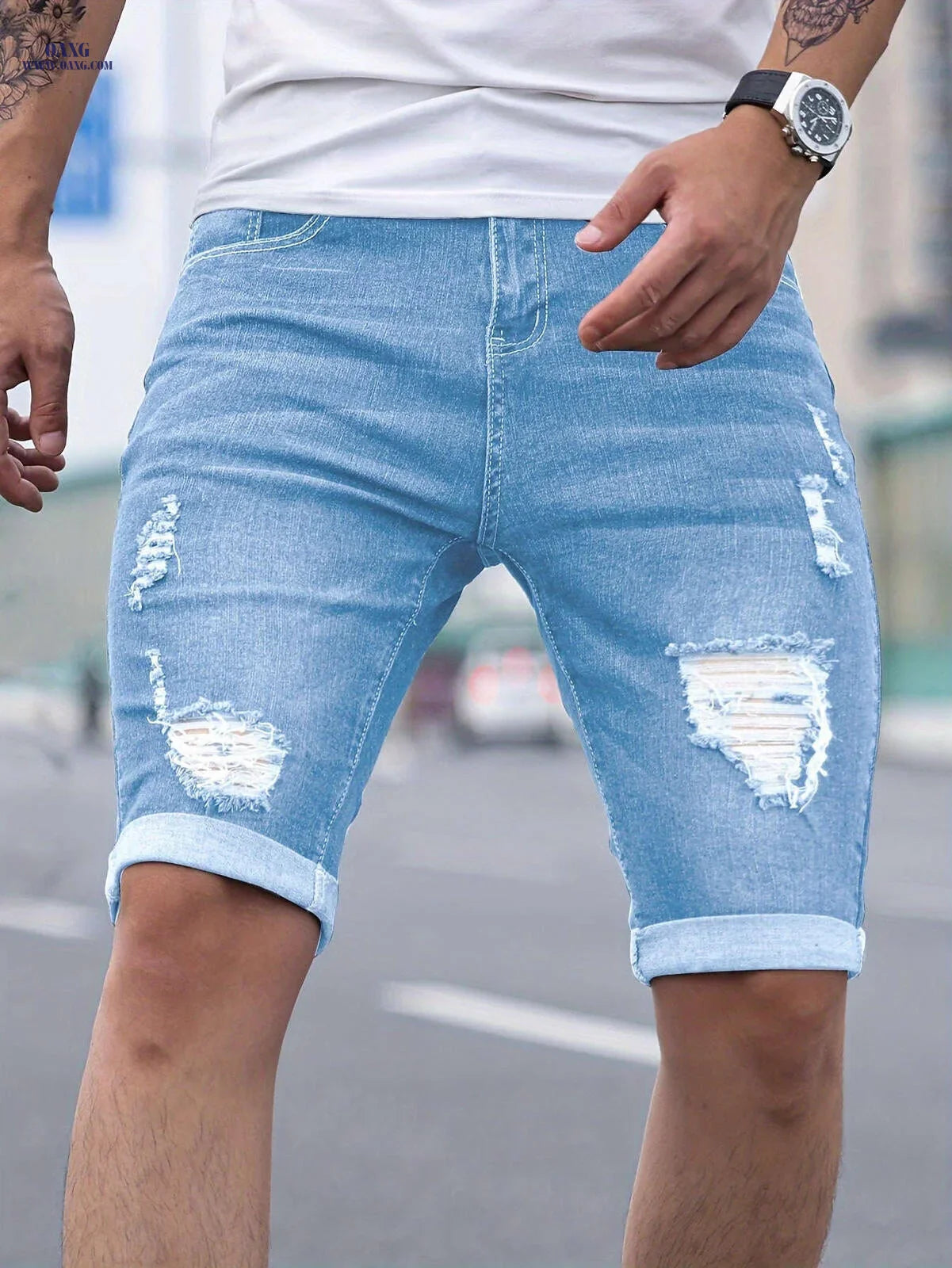 Men's Denim Bermuda Shorts - Casual Fit, Medium Stretch Style