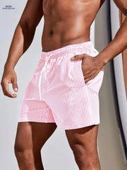 Men's Lightweight Striped Shorts - Casual Sportswear, Woven Fabric