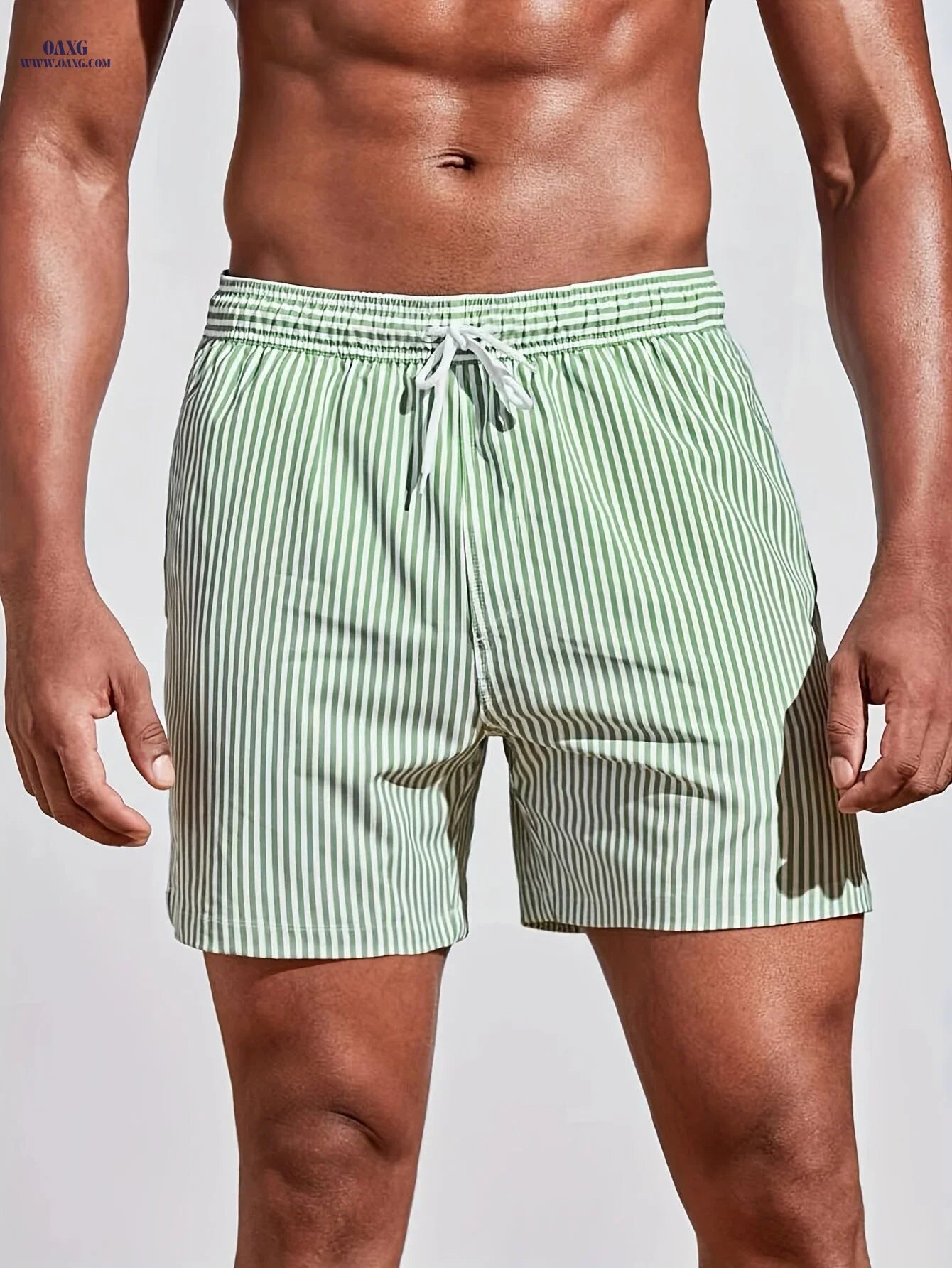 Men's Lightweight Striped Shorts - Casual Sportswear, Woven Fabric