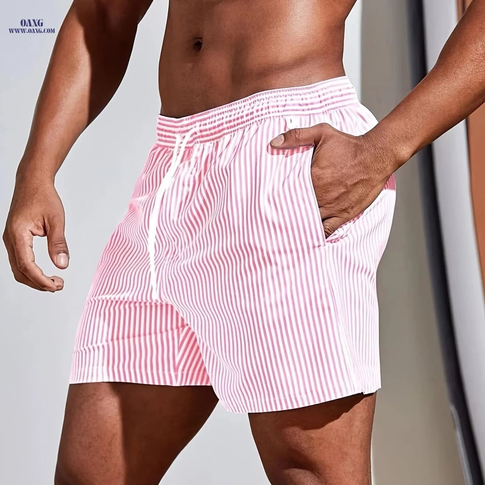Men's Lightweight Striped Shorts - Casual Sportswear, Woven Fabric