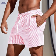 Men's Lightweight Striped Shorts - Casual Sportswear, Woven Fabric