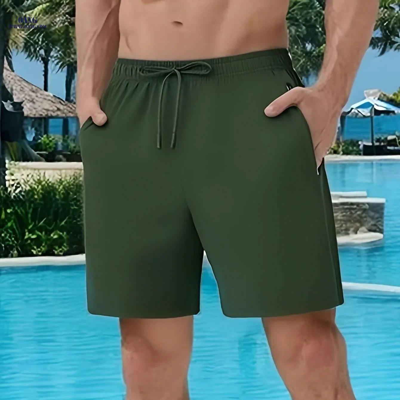 Men's Navy Blue Summer Shorts - Loose-Fit, Elastic Waist Drawstring