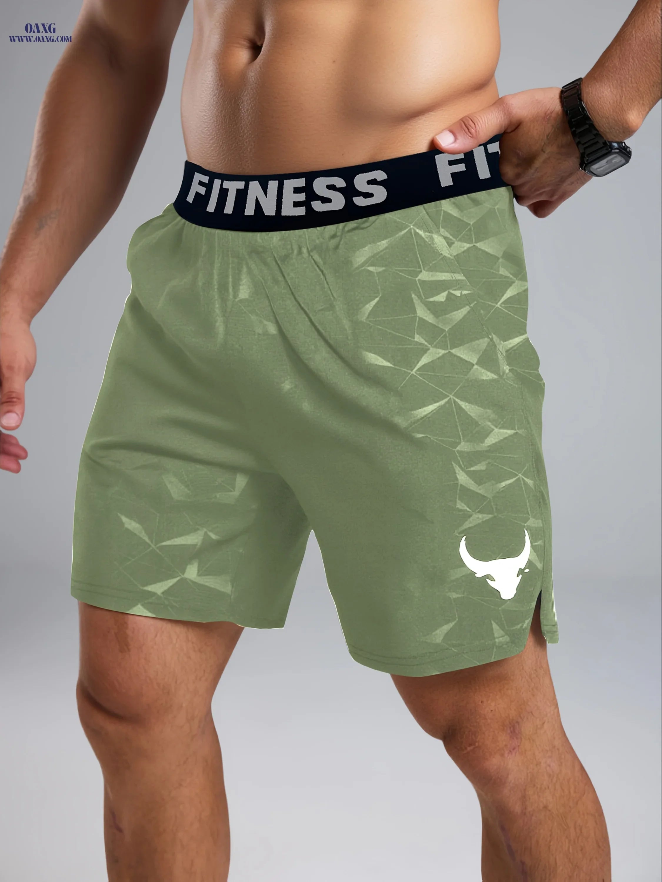 Men's Summer Casual Shorts - "Bull" Print with Pocket, Regular Fit