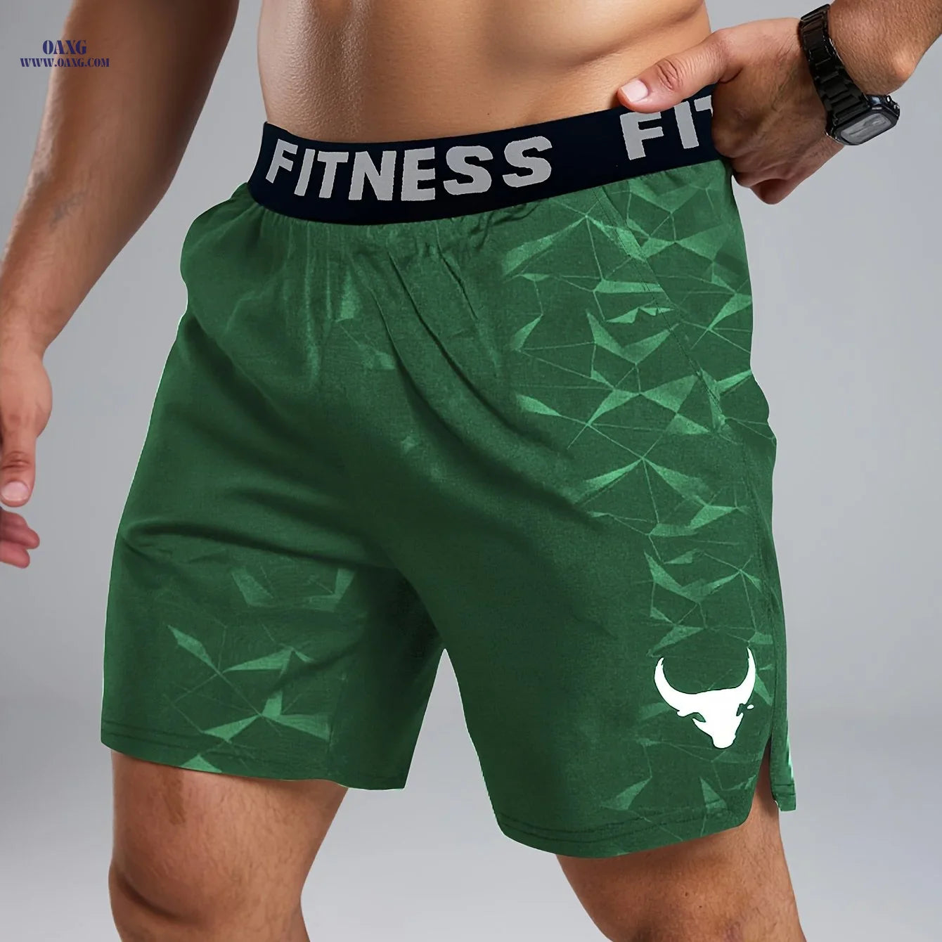 Men's Summer Casual Shorts - "Bull" Print with Pocket, Regular Fit