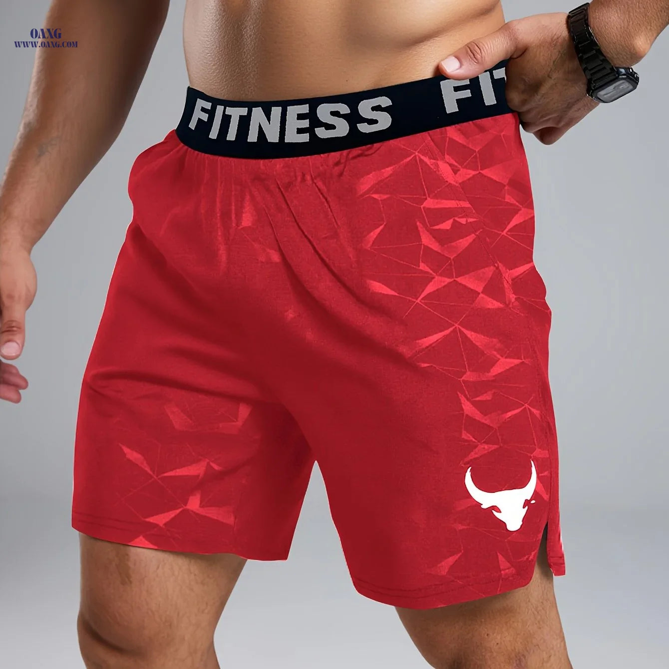 Men's Summer Casual Shorts - "Bull" Print with Pocket, Regular Fit