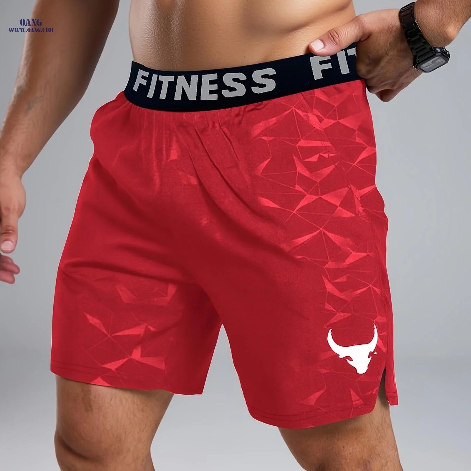 Men's Summer Casual Shorts - "Bull" Print with Pocket, Regular Fit