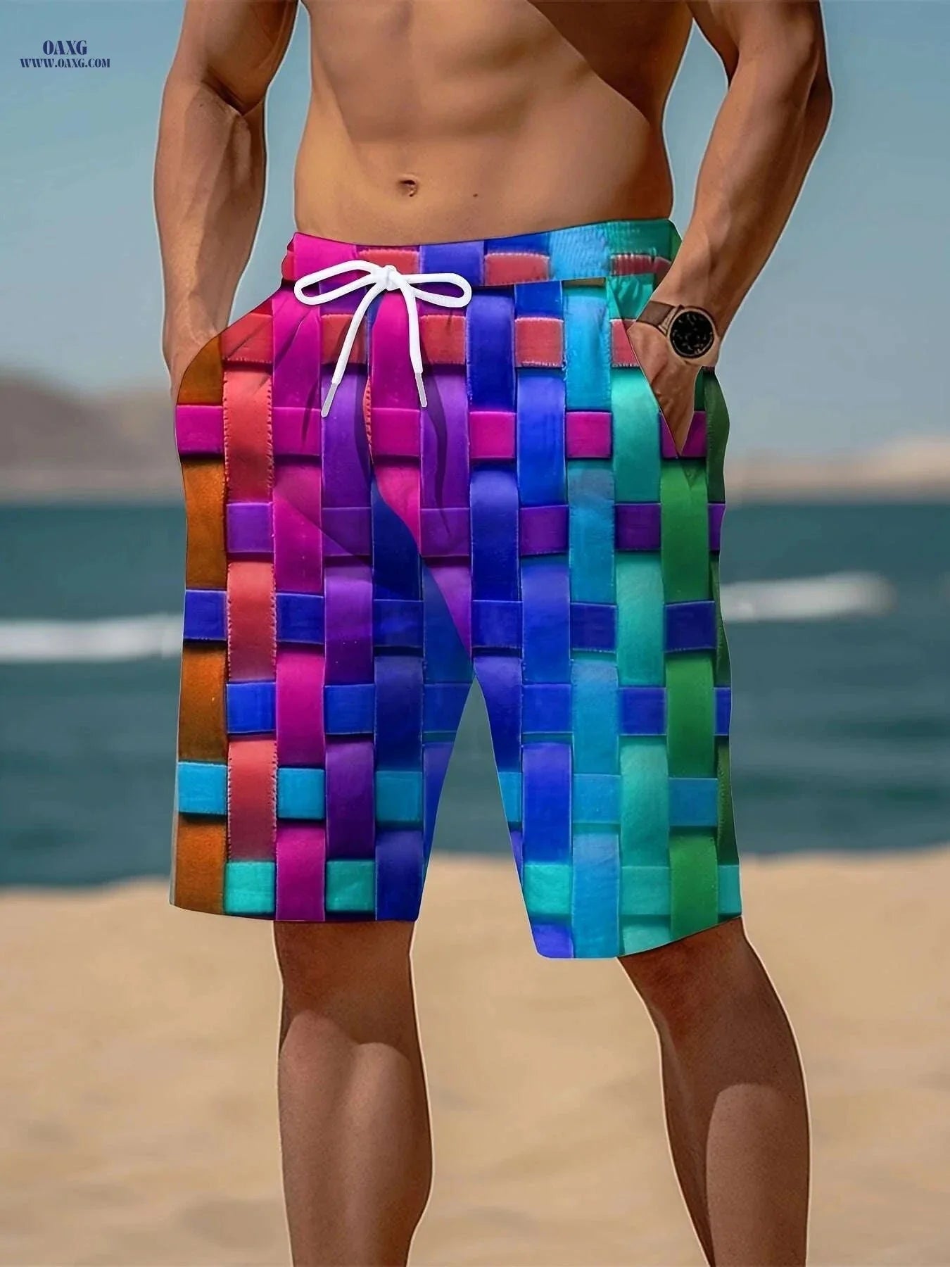 Mens Vibrant Plaid Drawstring Shorts - Breathable Summer Comfort