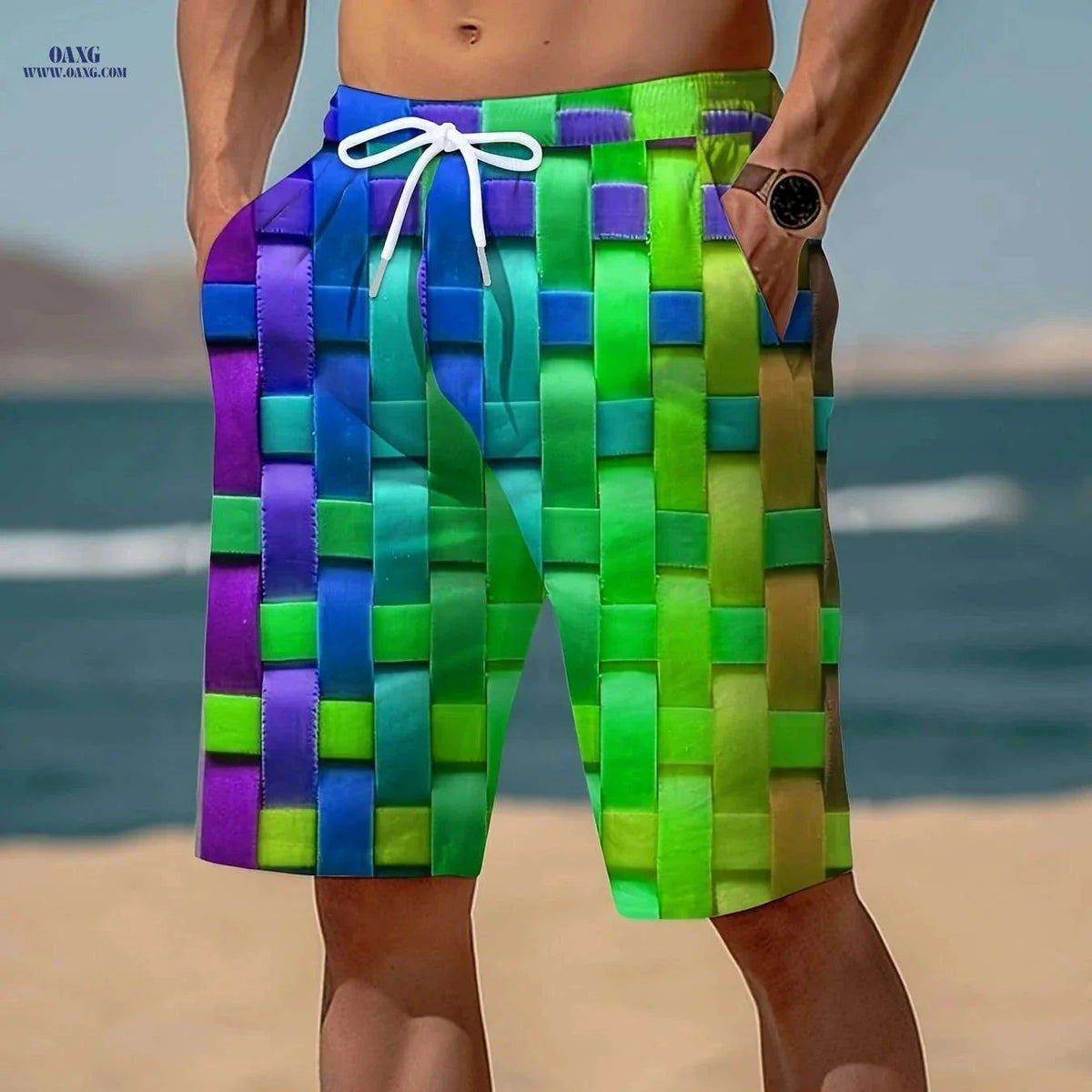 Mens Vibrant Plaid Drawstring Shorts - Breathable Summer Comfort