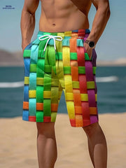 Mens Vibrant Plaid Drawstring Shorts - Breathable Summer Comfort