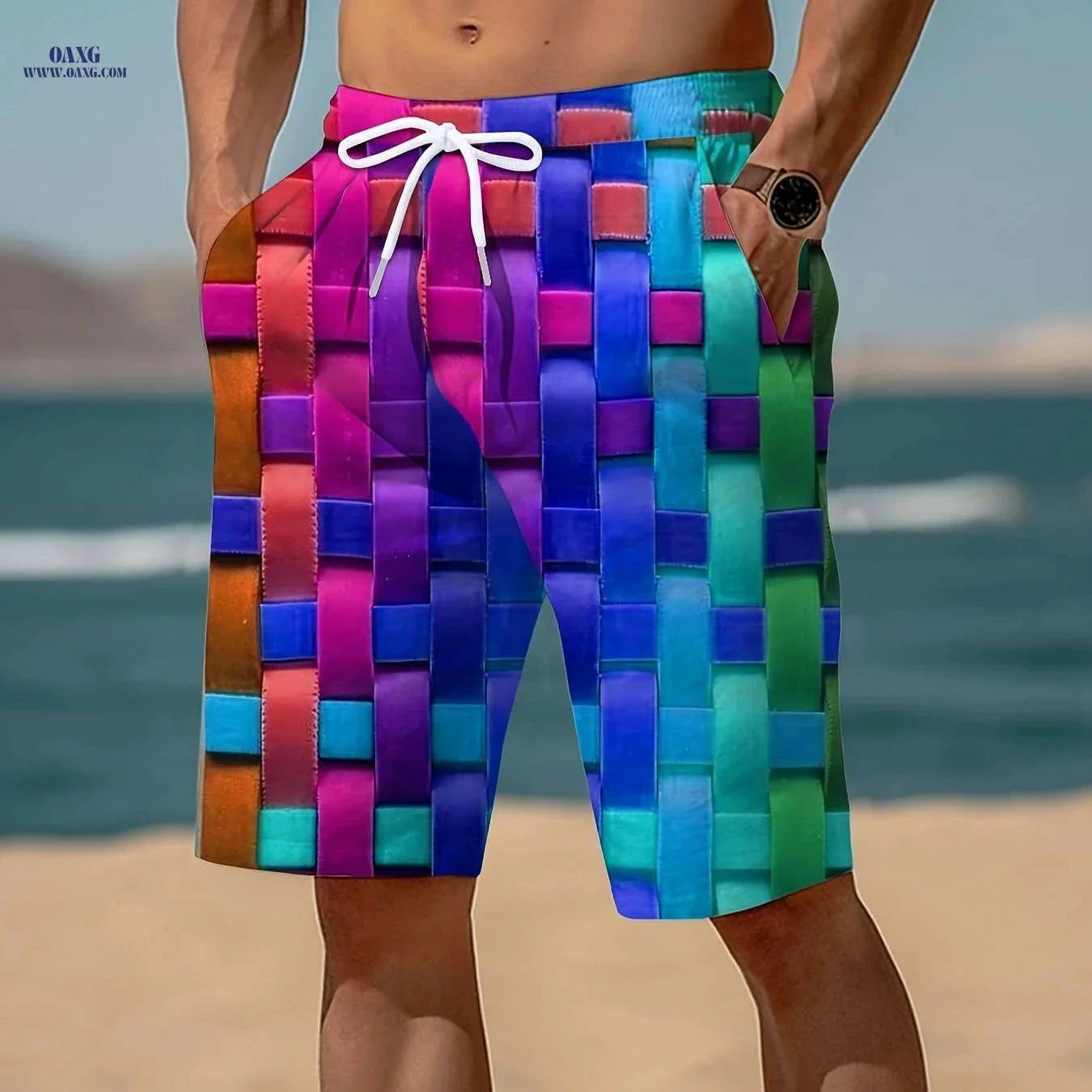 Mens Vibrant Plaid Drawstring Shorts - Breathable Summer Comfort