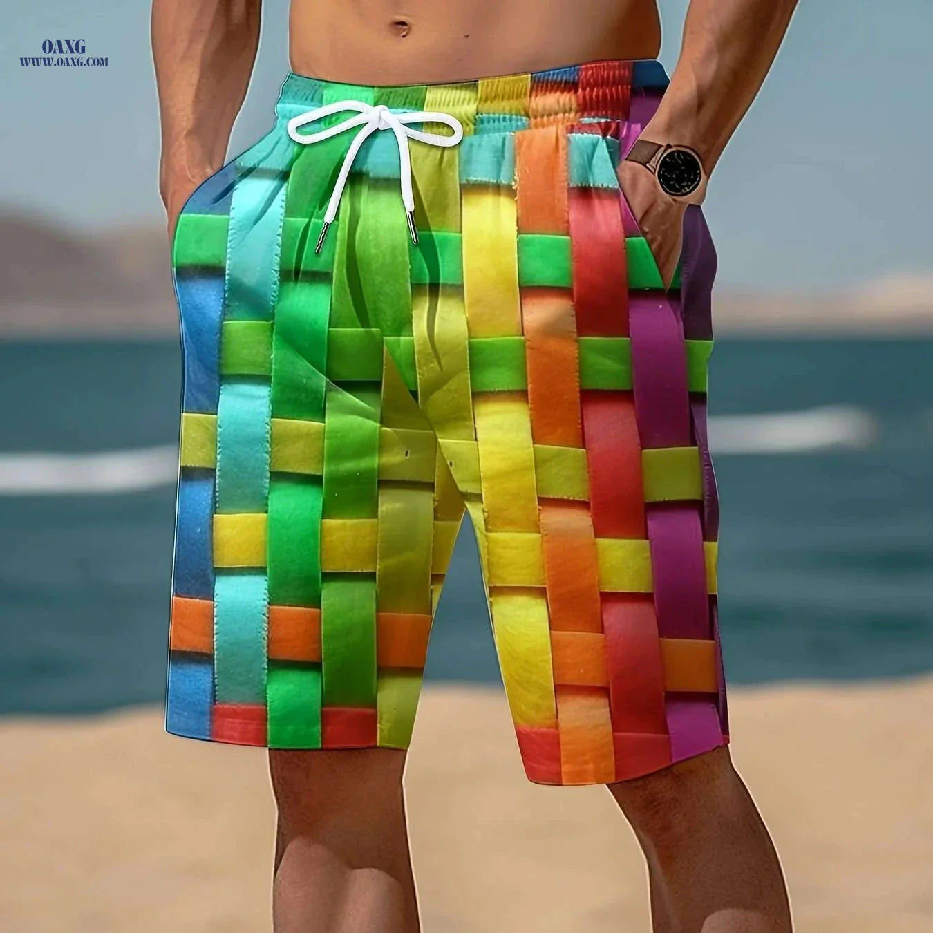 Mens Vibrant Plaid Drawstring Shorts - Breathable Summer Comfort